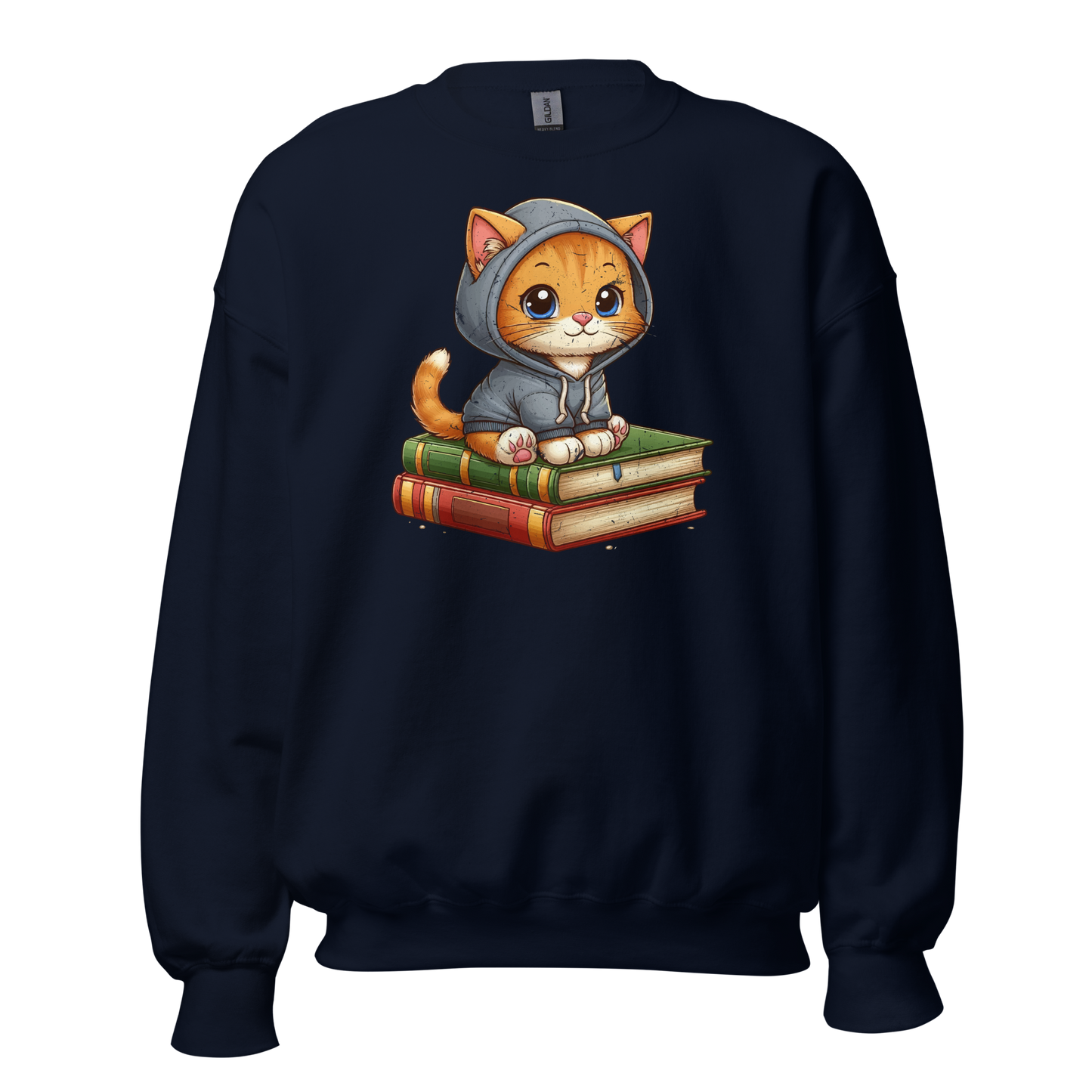 Orange Kitten - Sitting on Books - Preshrunk Sweatshirt