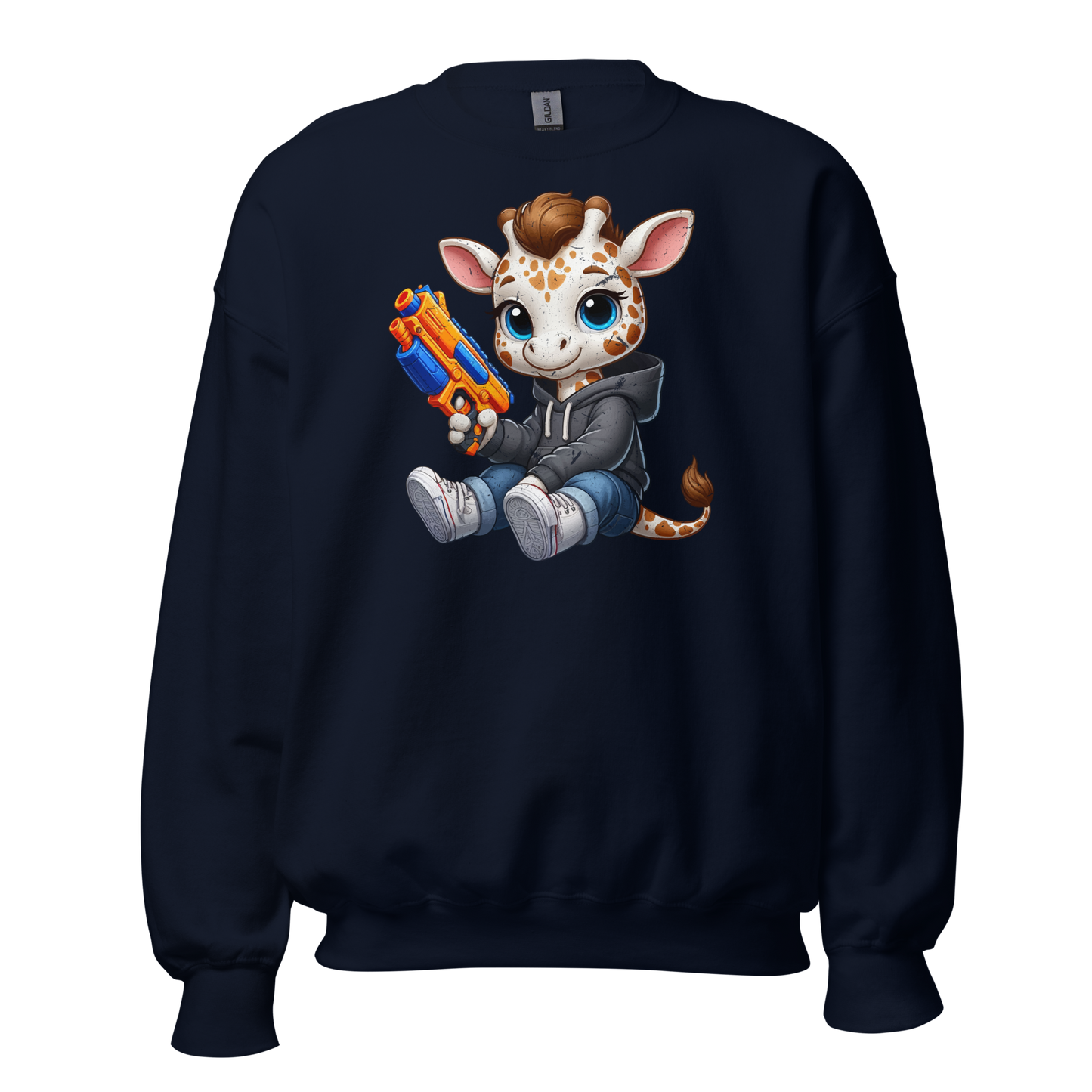 White Giraffe with Foam Dart Blaster - Preshrunk Sweatshirt