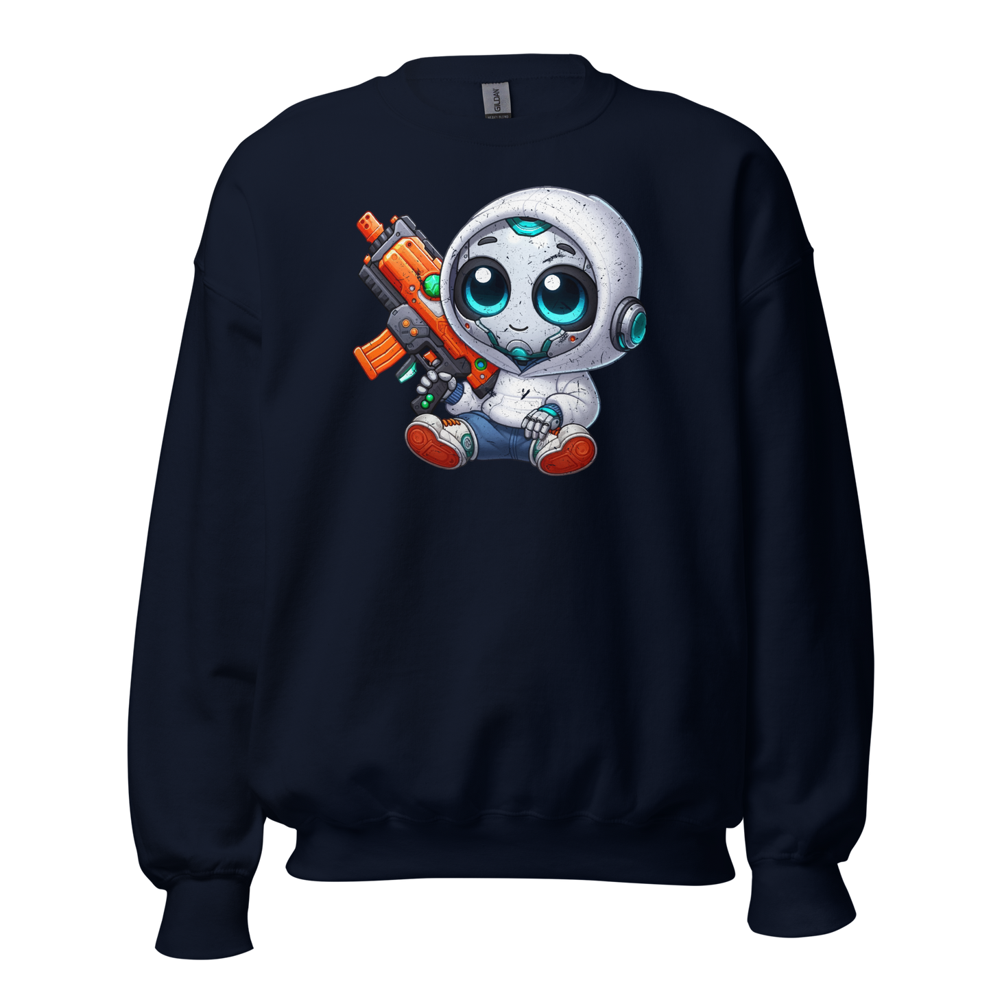 White Robot with Foam Dart Blaster - Preshrunk Sweatshirt