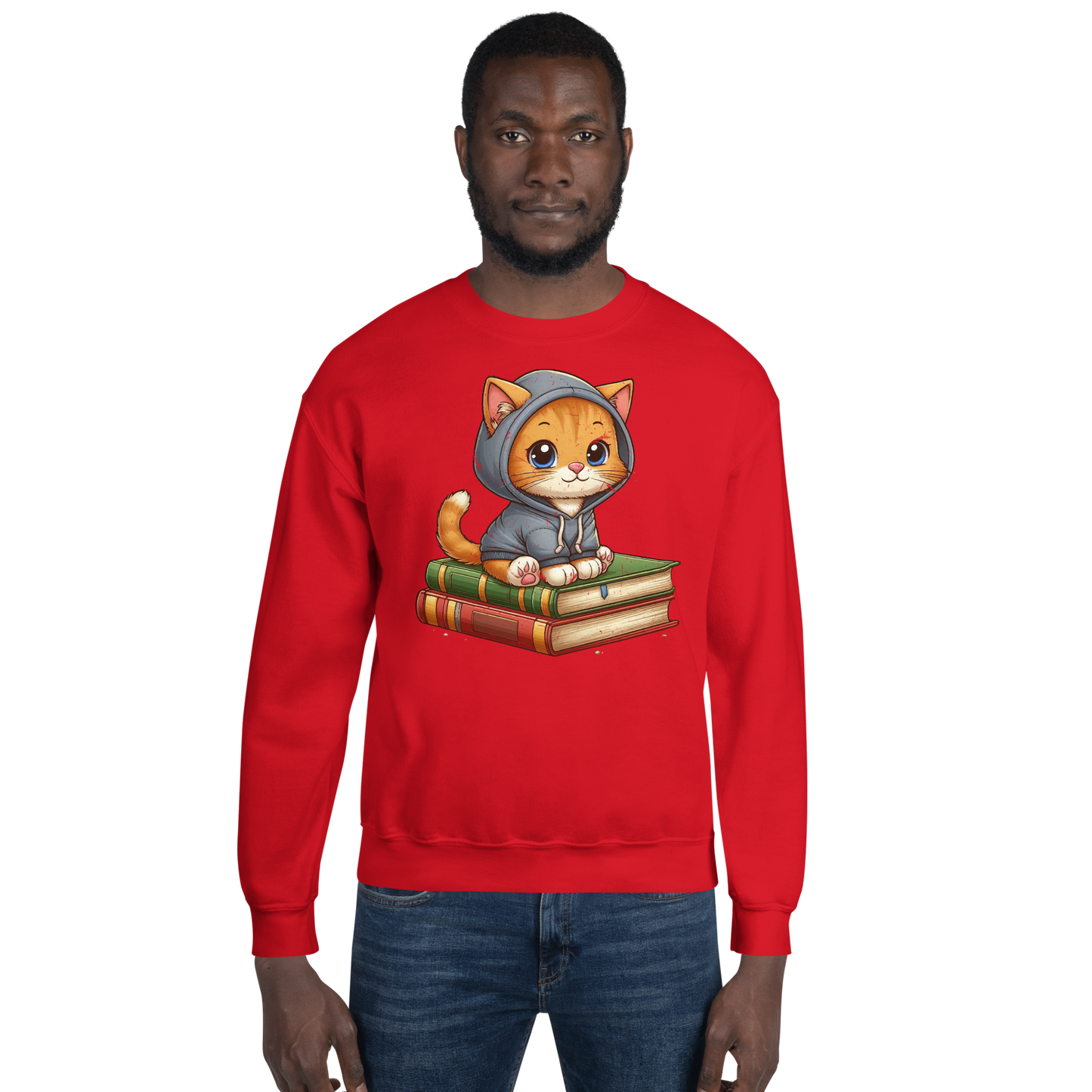 Orange Kitten - Sitting on Books - Preshrunk Sweatshirt