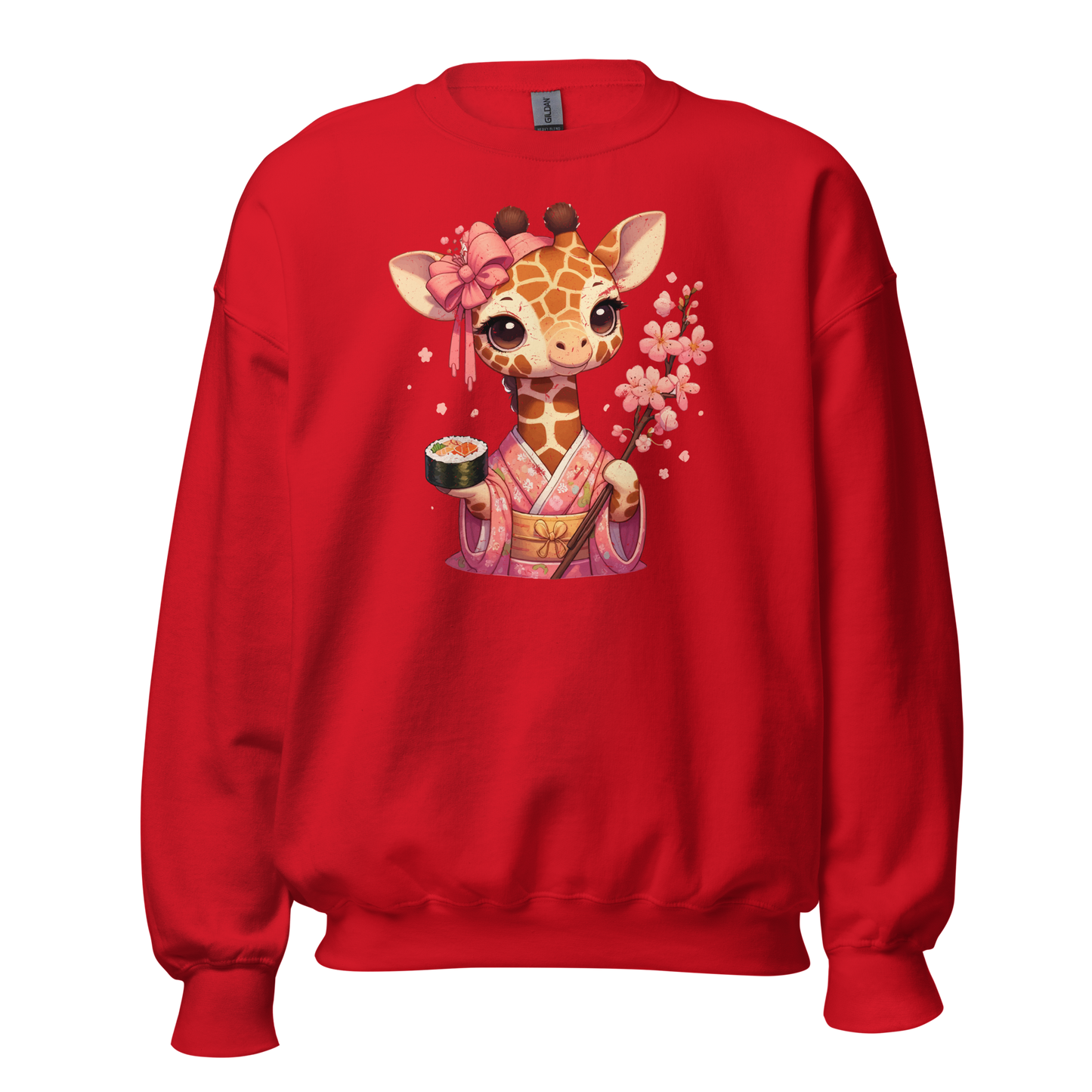 Geisha Giraffe - Holding Cherry Blossoms - Preshrunk Sweatshirt