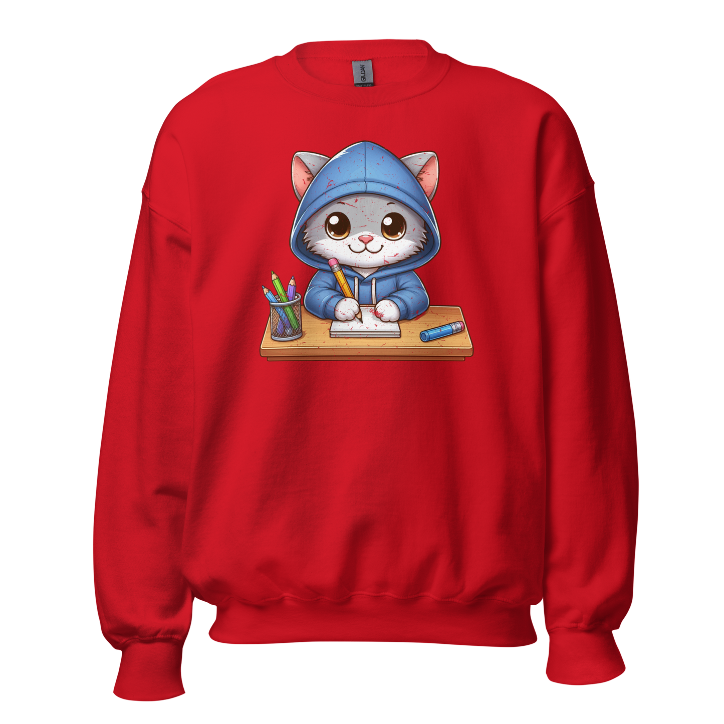 Grey Kitten Doing School - Preshrunk Sweatshirt