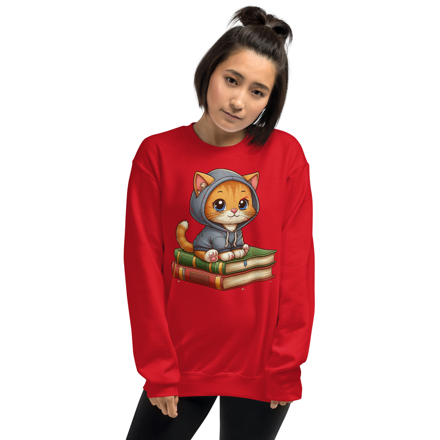 Orange Kitten - Sitting on Books - Preshrunk Sweatshirt