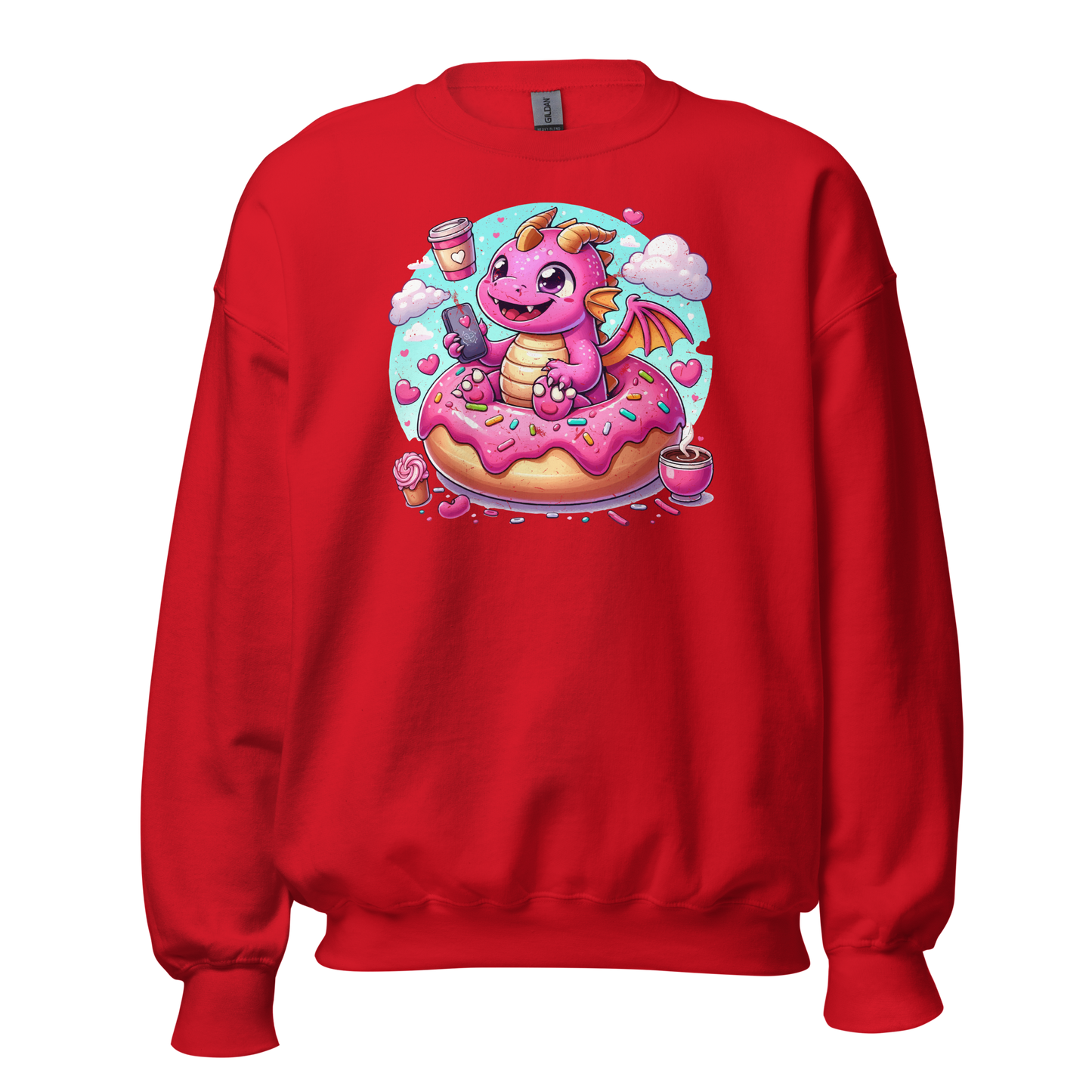 Pink Dragon - Loving Coffee and Donuts - Preshrunk Sweatshirt