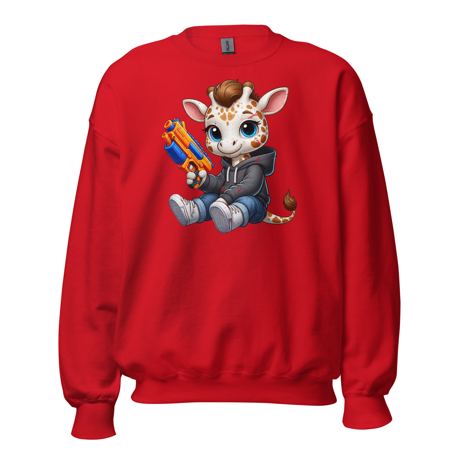 White Giraffe with Foam Dart Blaster - Preshrunk Sweatshirt