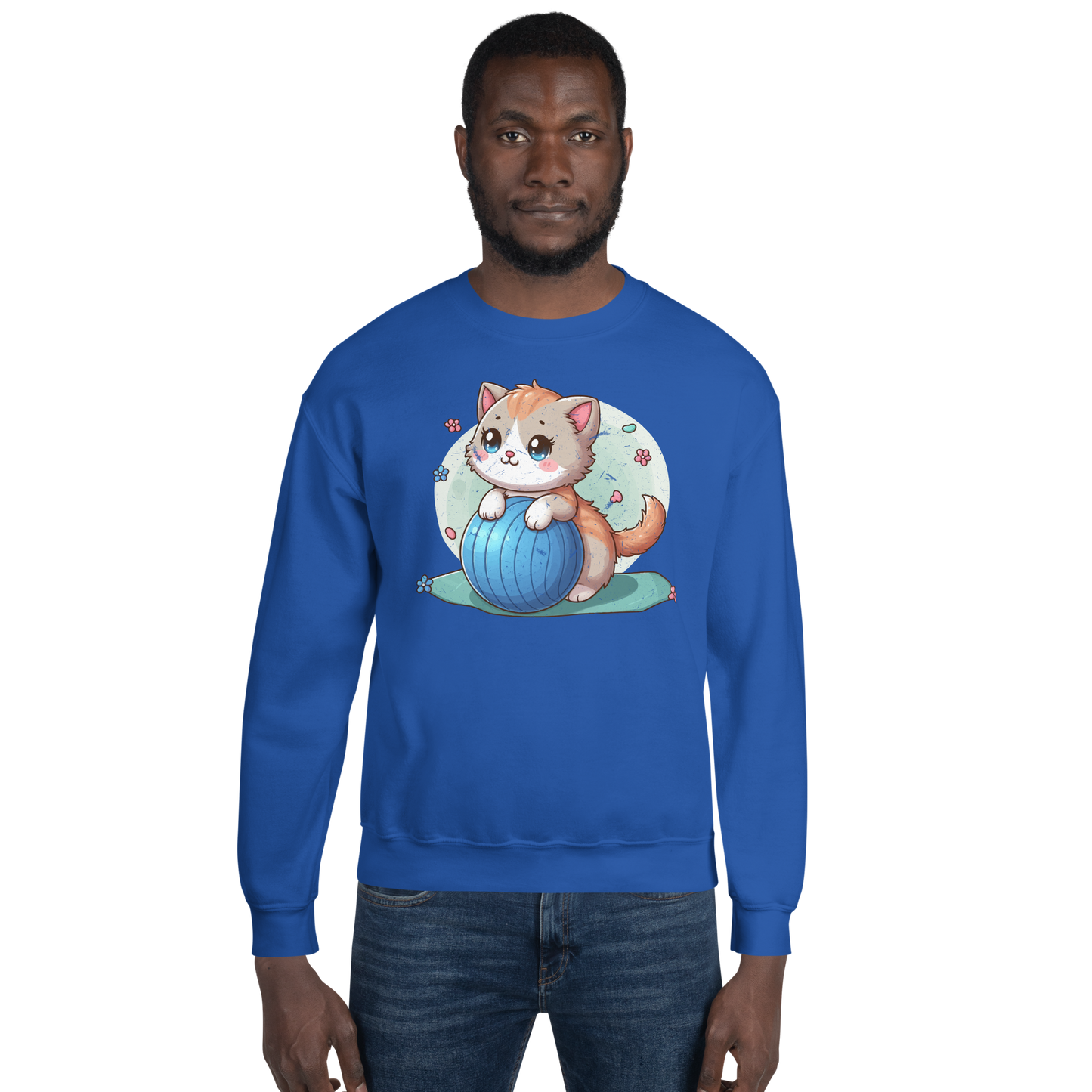 Brown Kitten on Blue Ball - Preshrunk Sweatshirt