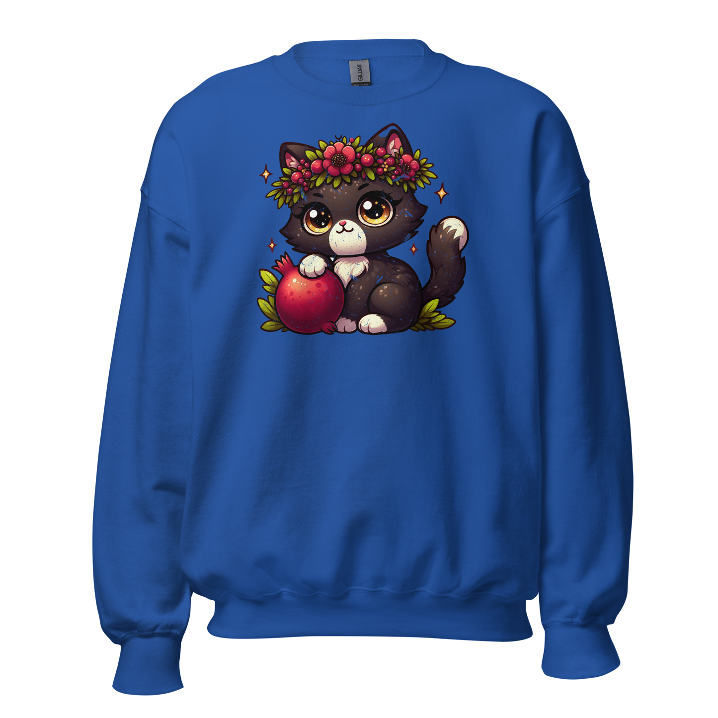Black Kitten with Red Flowers - Preshrunk Sweatshirt