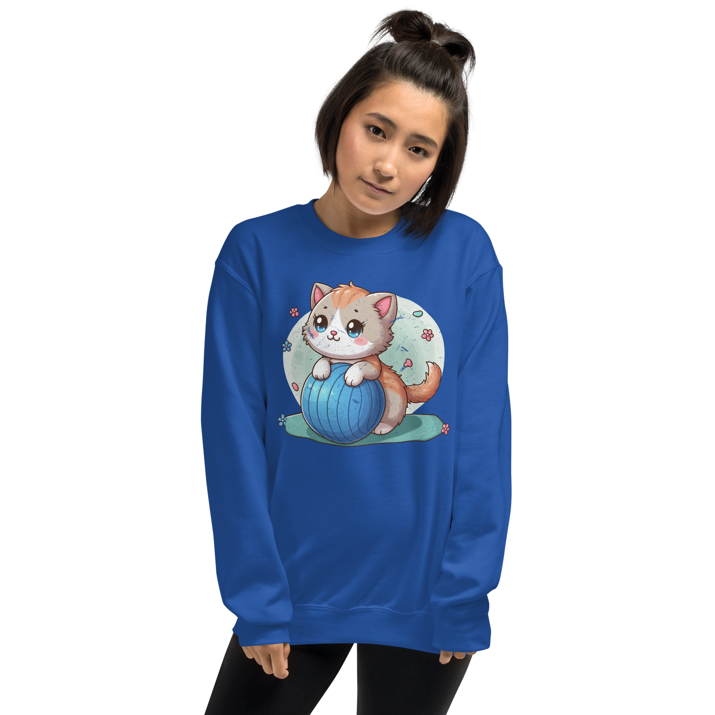 Brown Kitten on Blue Ball - Preshrunk Sweatshirt