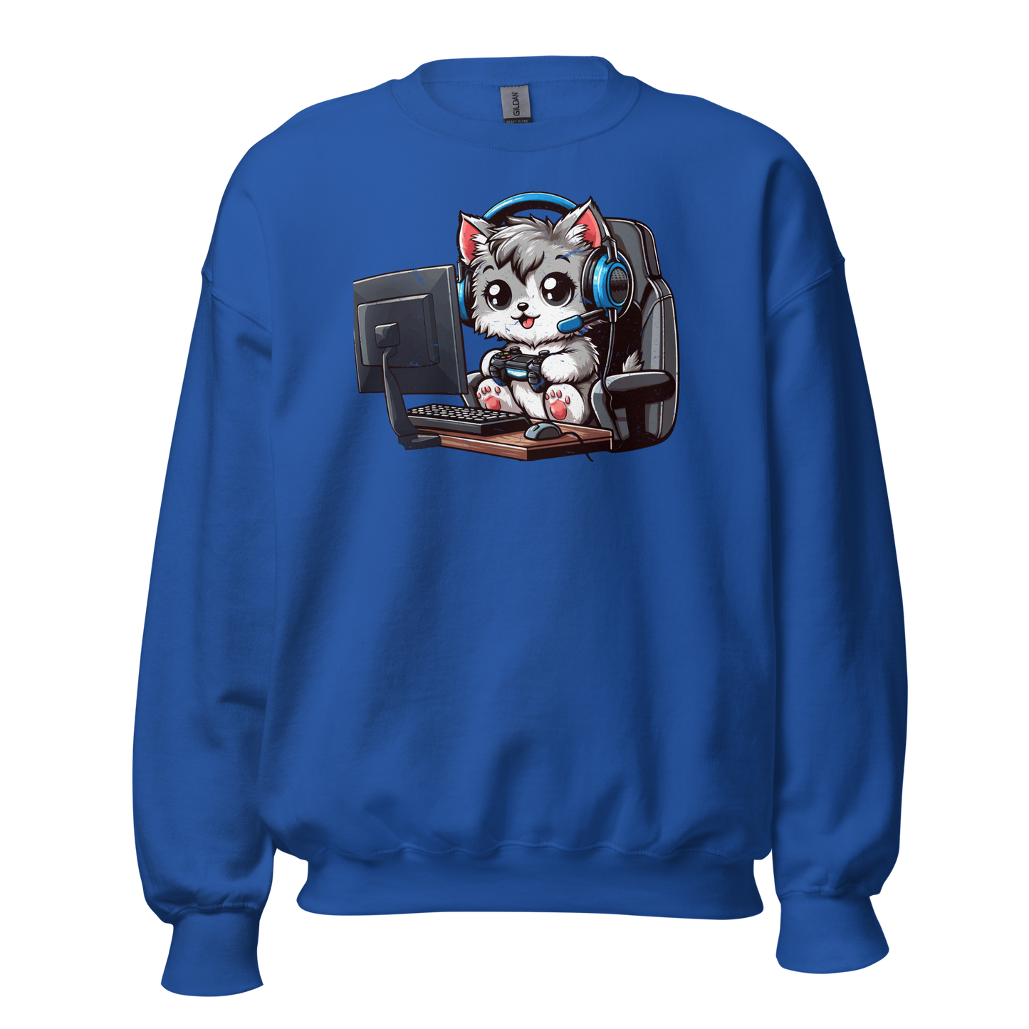 Gamer Kitten - Blue Headset - Preshrunk Sweatshirt