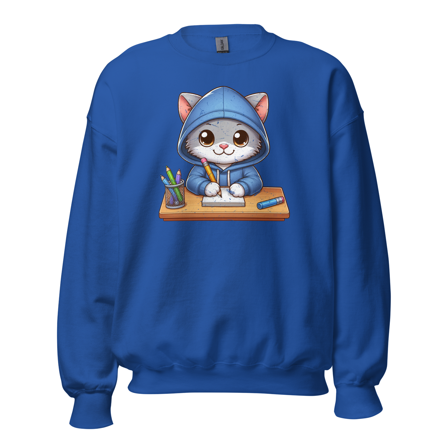Grey Kitten Doing School - Preshrunk Sweatshirt