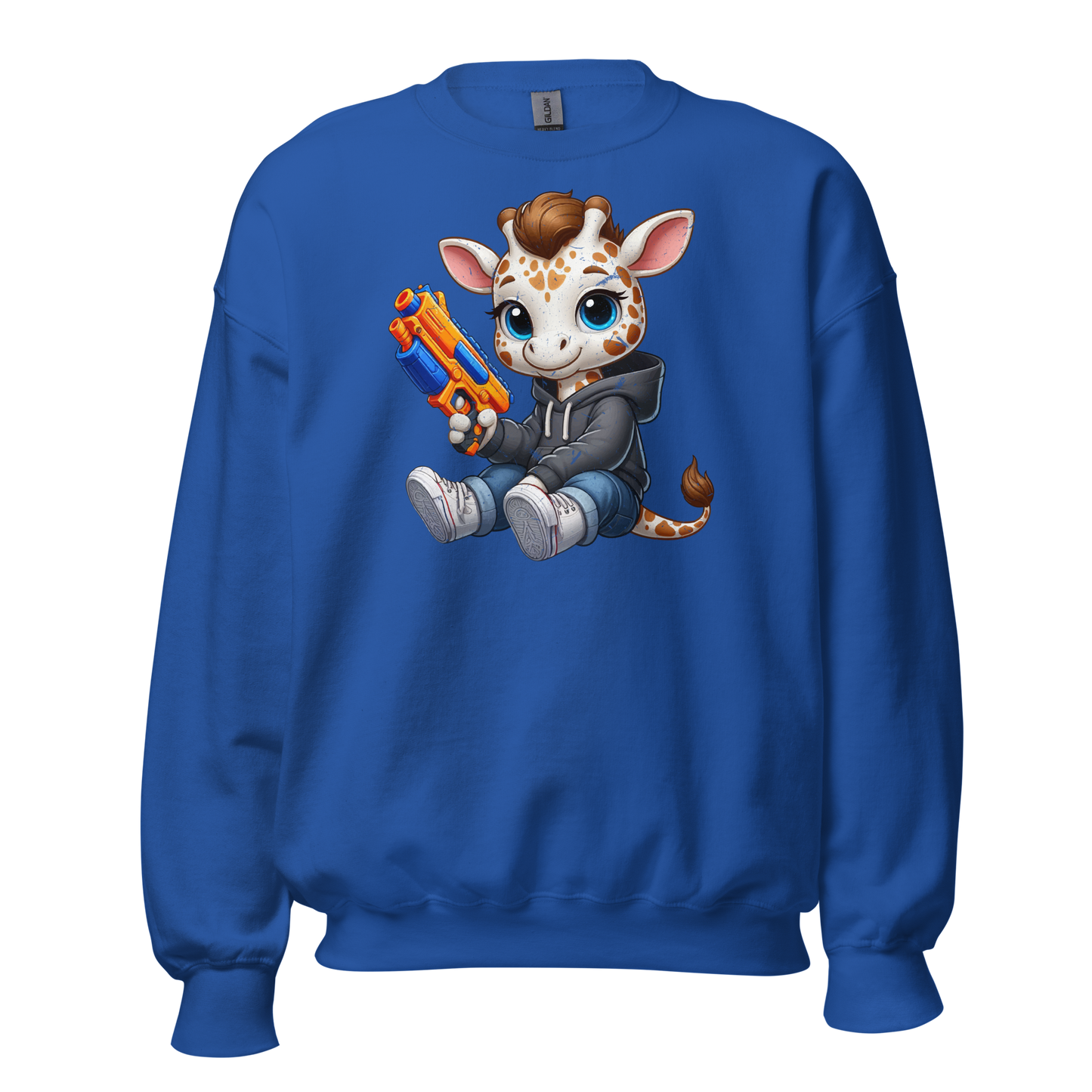 White Giraffe with Foam Dart Blaster - Preshrunk Sweatshirt