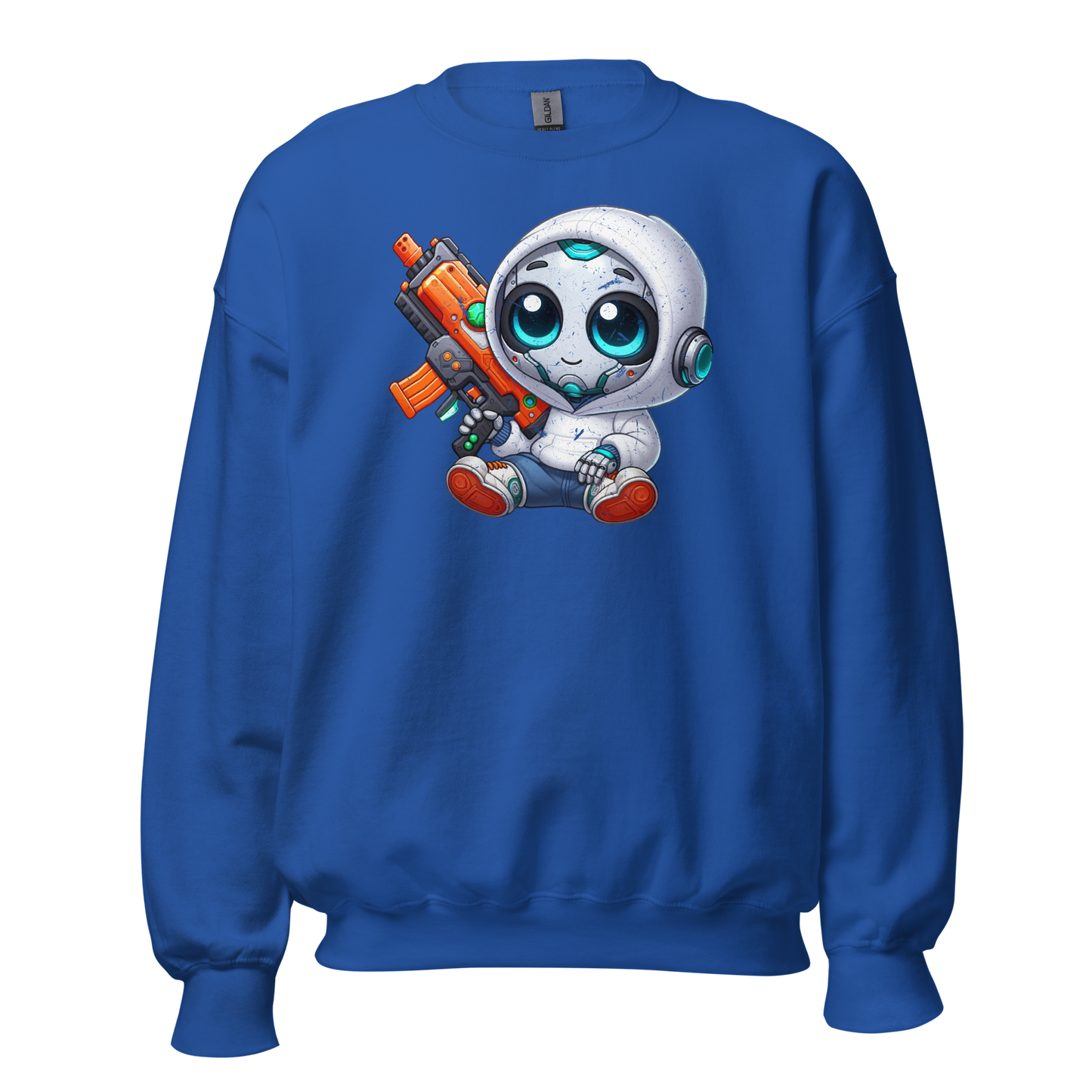 White Robot with Foam Dart Blaster - Preshrunk Sweatshirt