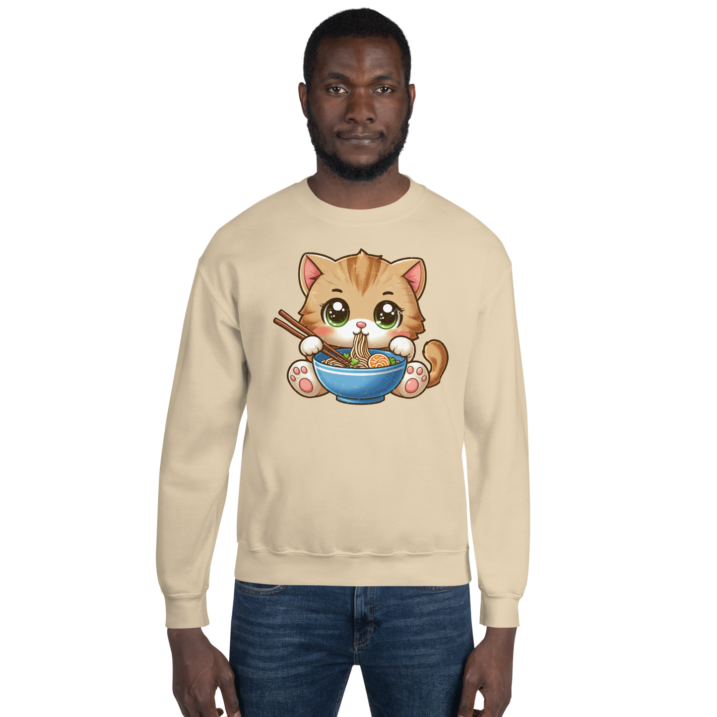 Brown Kitten - Eating Ramen - Preshrunk Sweatshirt