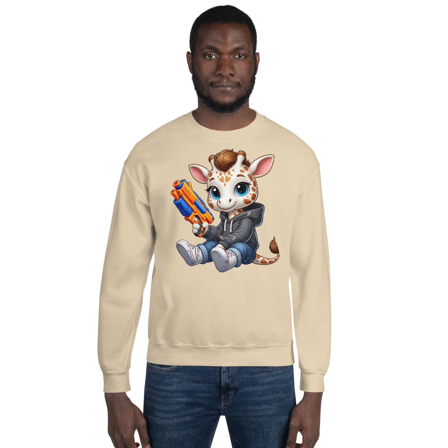 White Giraffe with Foam Dart Blaster - Preshrunk Sweatshirt