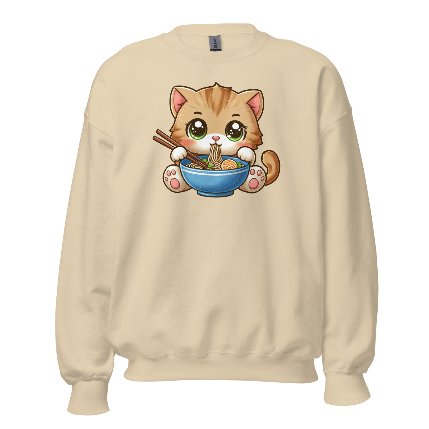 Brown Kitten - Eating Ramen - Preshrunk Sweatshirt