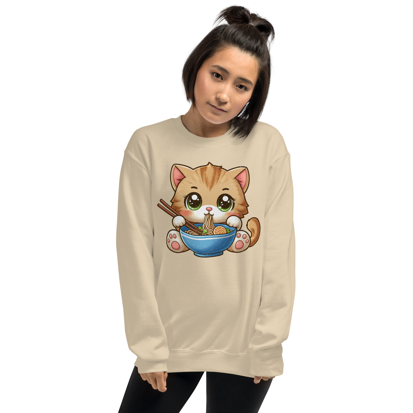 Brown Kitten - Eating Ramen - Preshrunk Sweatshirt