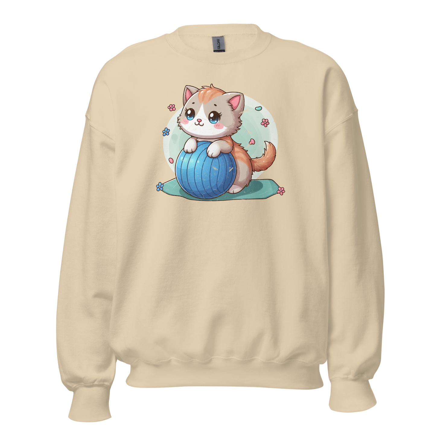 Brown Kitten on Blue Ball - Preshrunk Sweatshirt