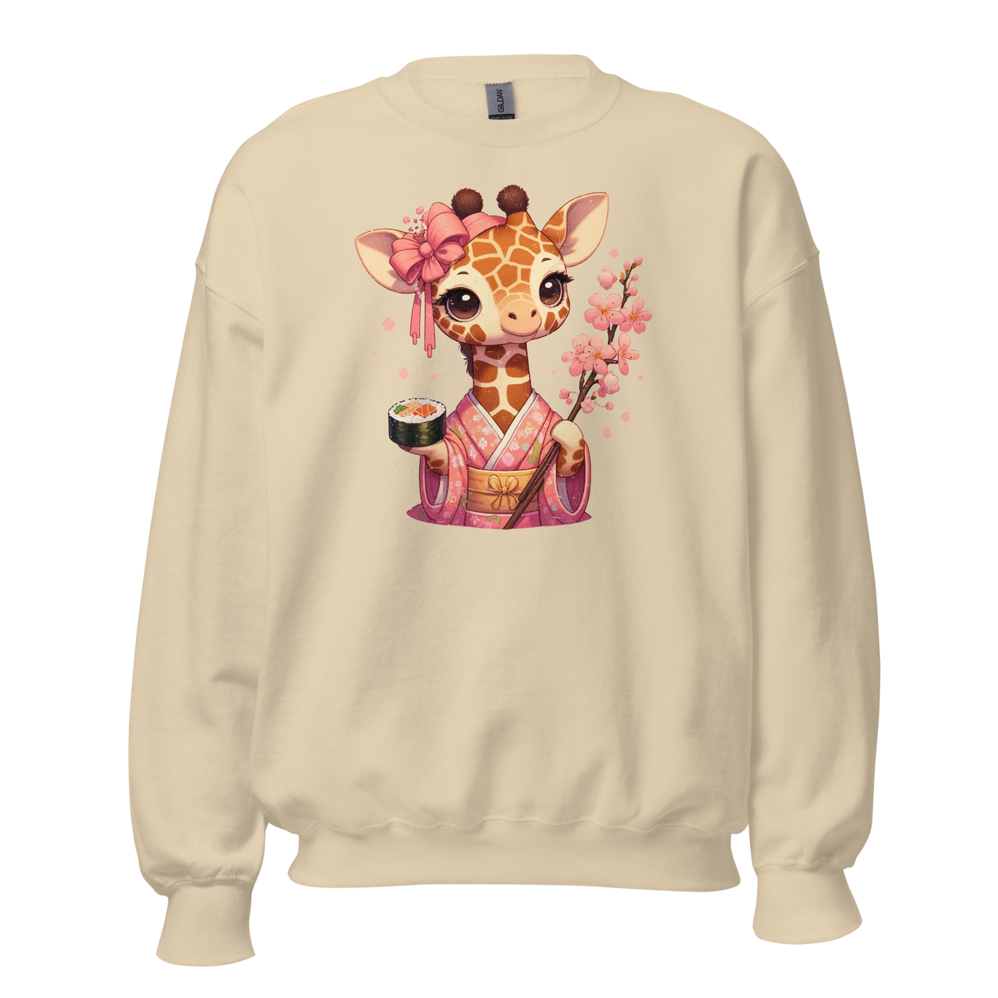 Geisha Giraffe - Holding Cherry Blossoms - Preshrunk Sweatshirt