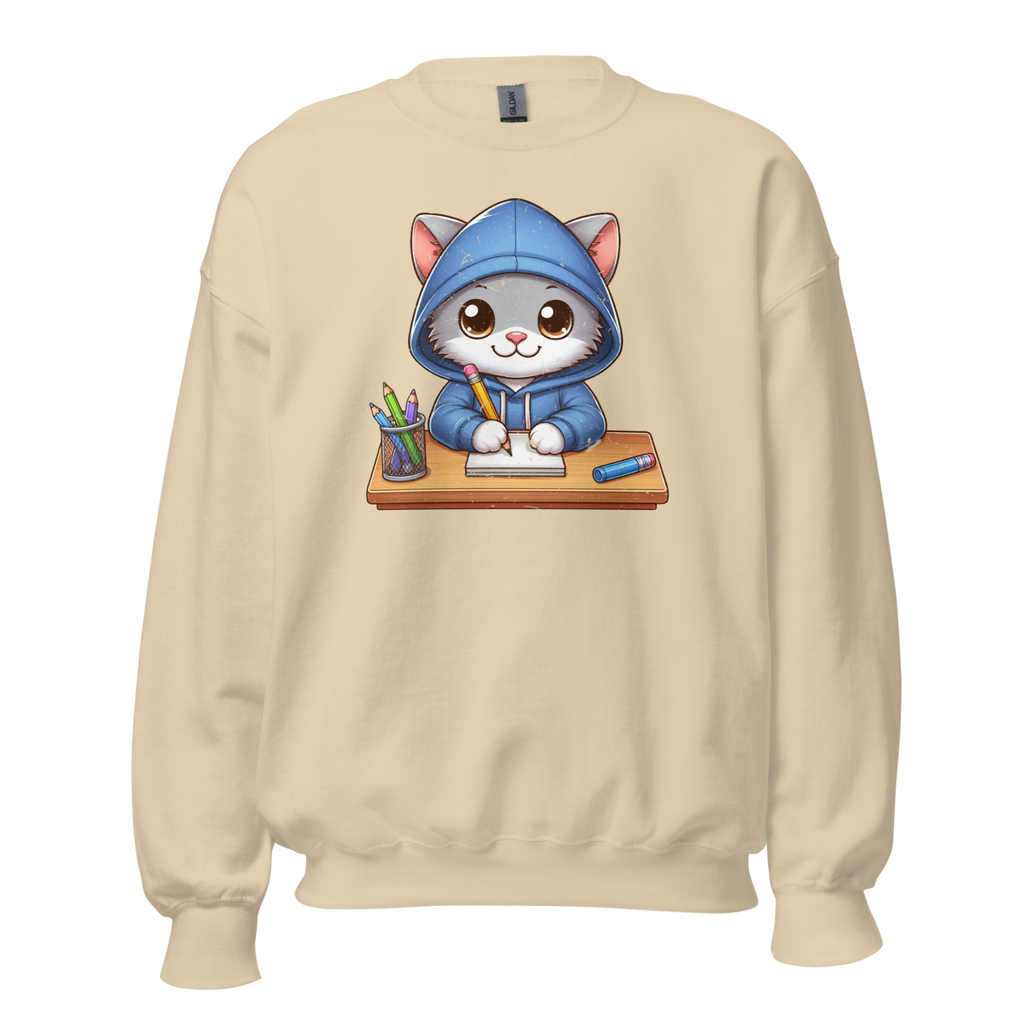 Grey Kitten Doing School - Preshrunk Sweatshirt