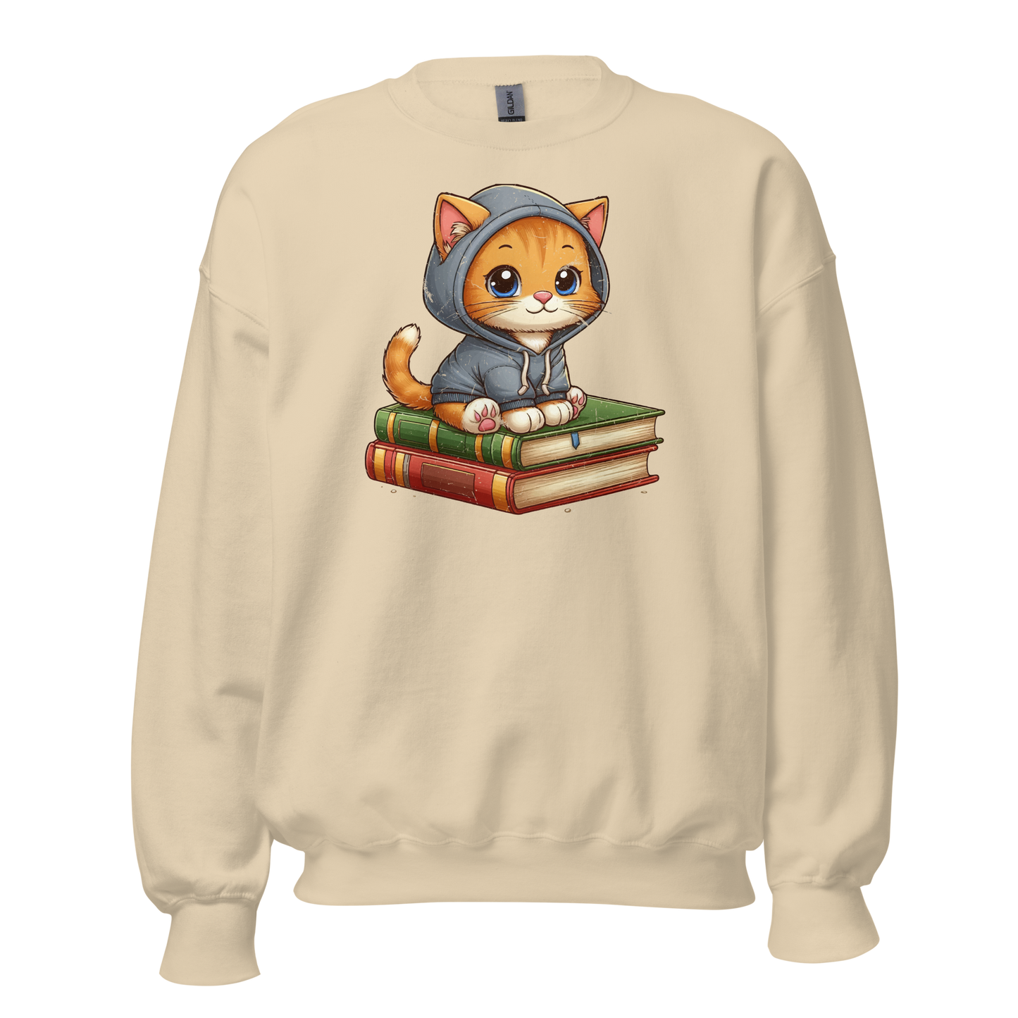 Orange Kitten - Sitting on Books - Preshrunk Sweatshirt