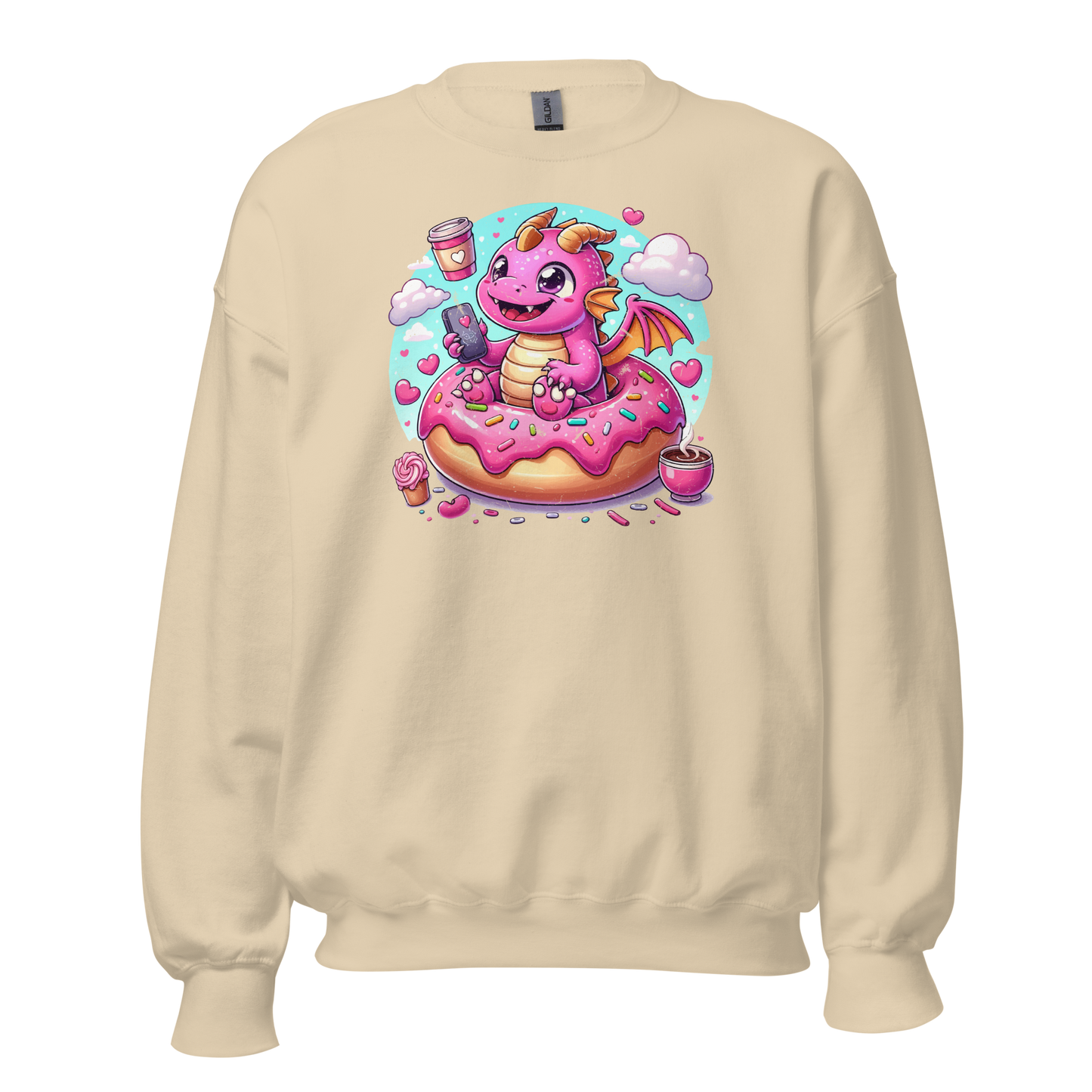 Pink Dragon - Loving Coffee and Donuts - Preshrunk Sweatshirt
