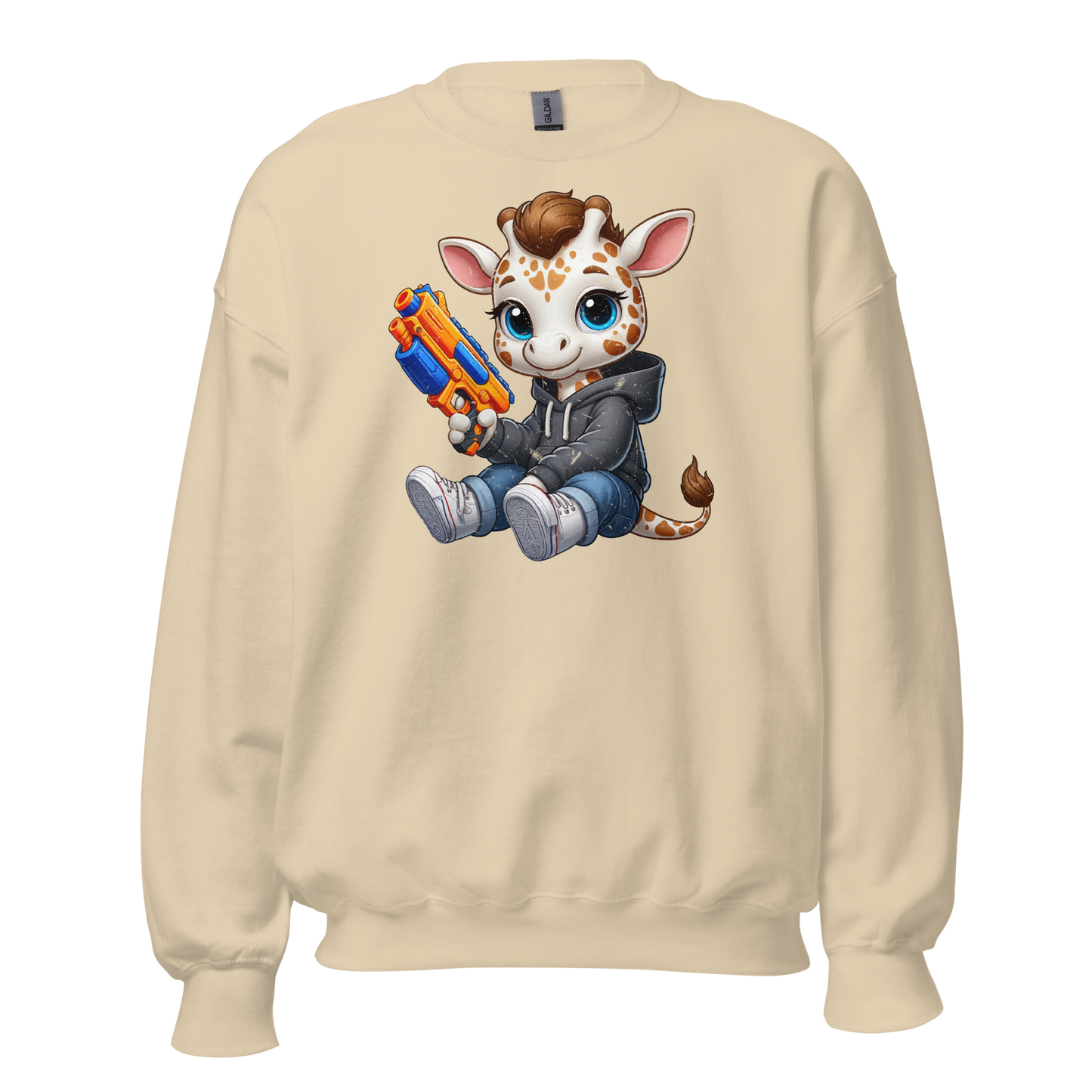 White Giraffe with Foam Dart Blaster - Preshrunk Sweatshirt