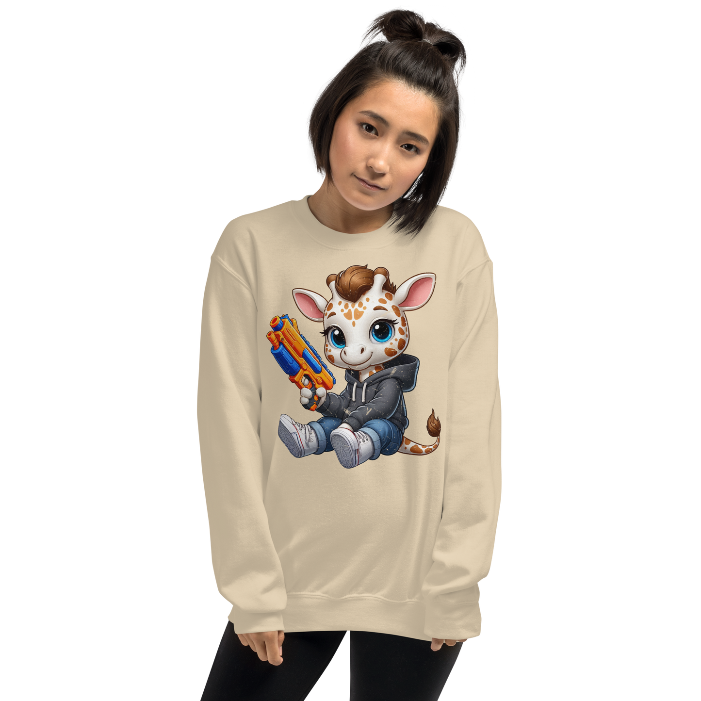 White Giraffe with Foam Dart Blaster - Preshrunk Sweatshirt