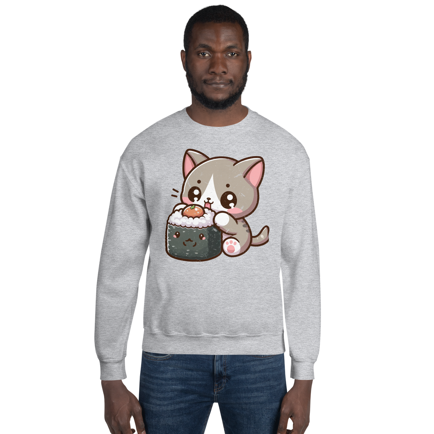Grey Kitten - Eating Sushi - Preshrunk Sweatshirt