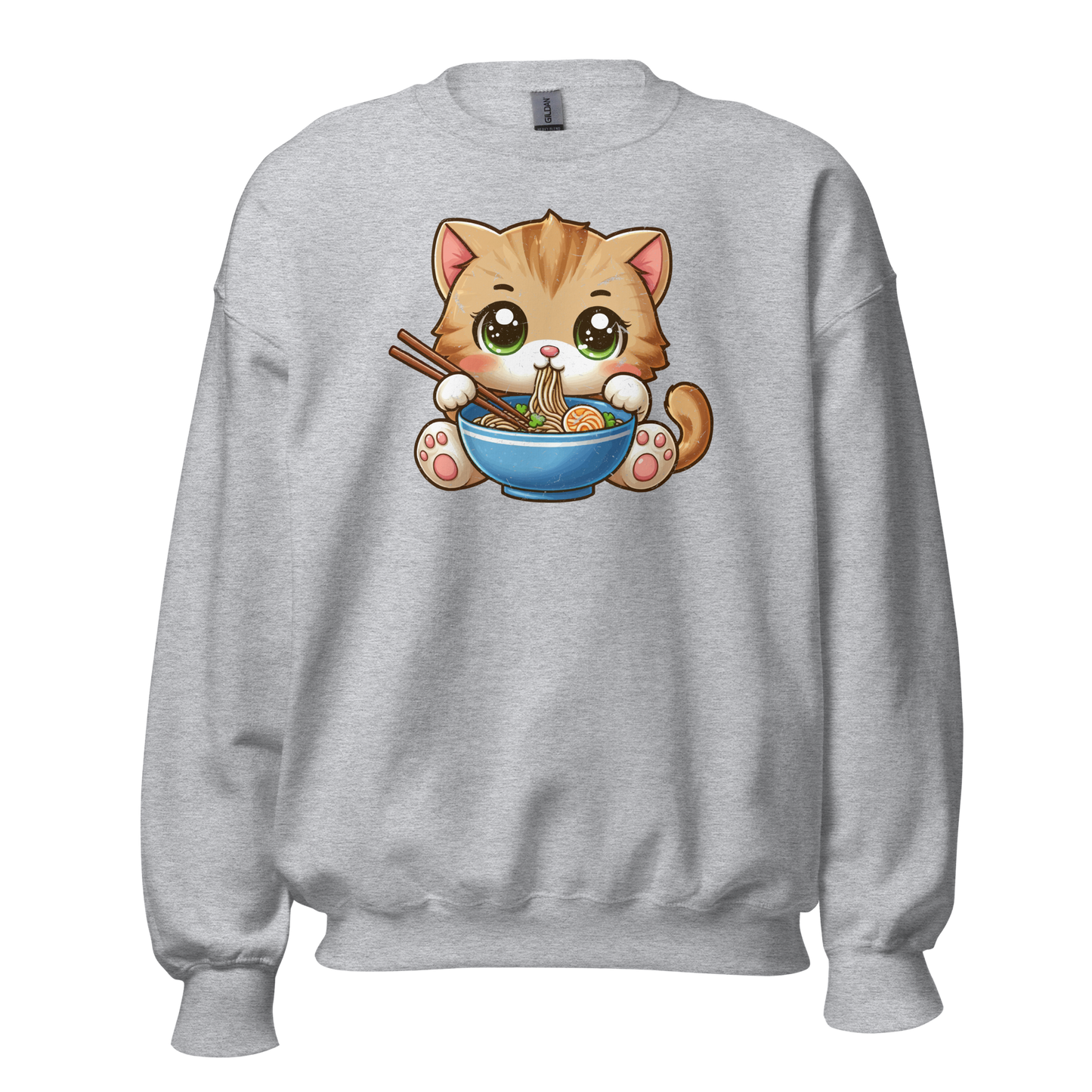 Brown Kitten - Eating Ramen - Preshrunk Sweatshirt