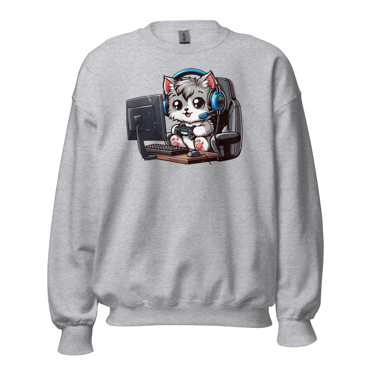 Gamer Kitten - Blue Headset - Preshrunk Sweatshirt