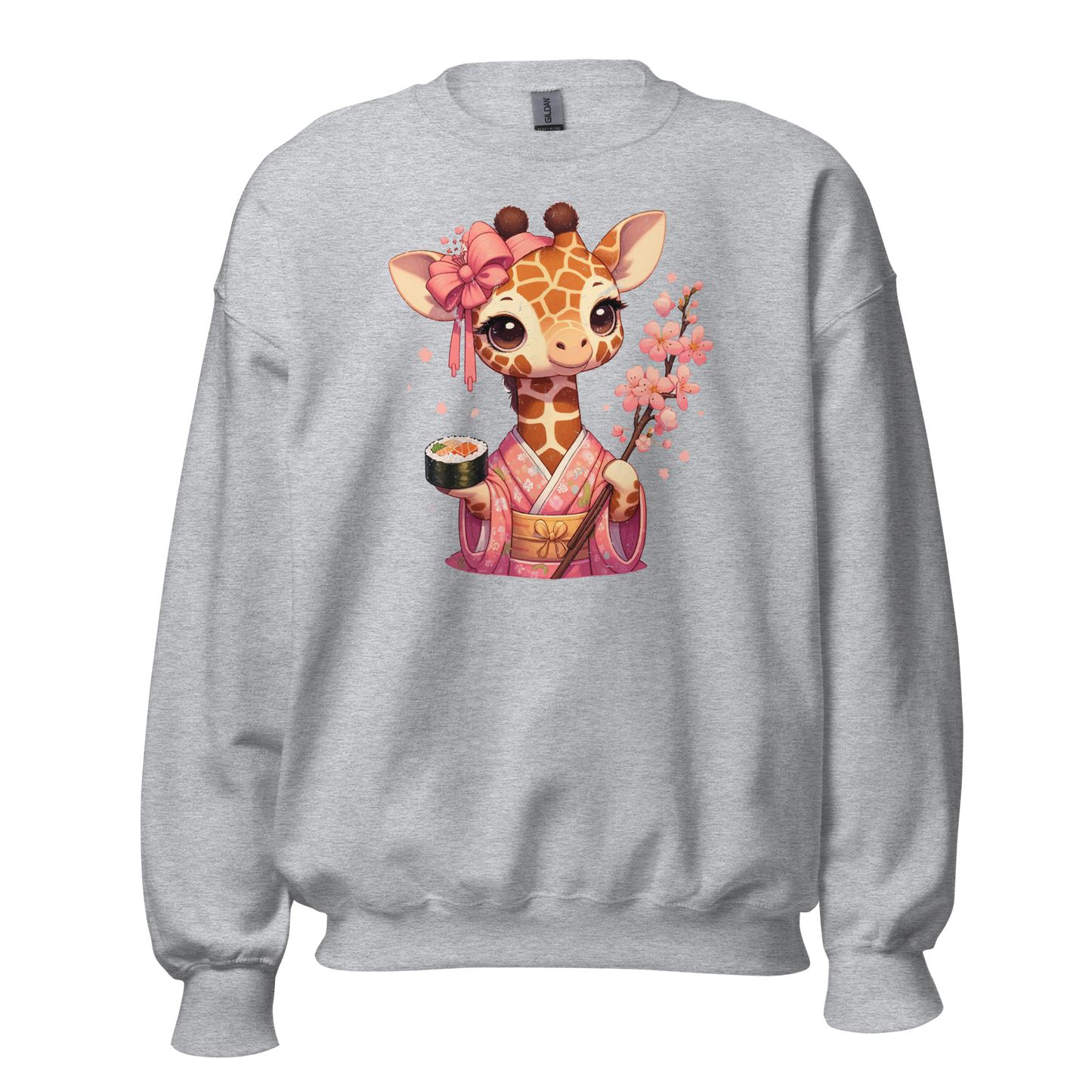 Geisha Giraffe - Holding Cherry Blossoms - Preshrunk Sweatshirt