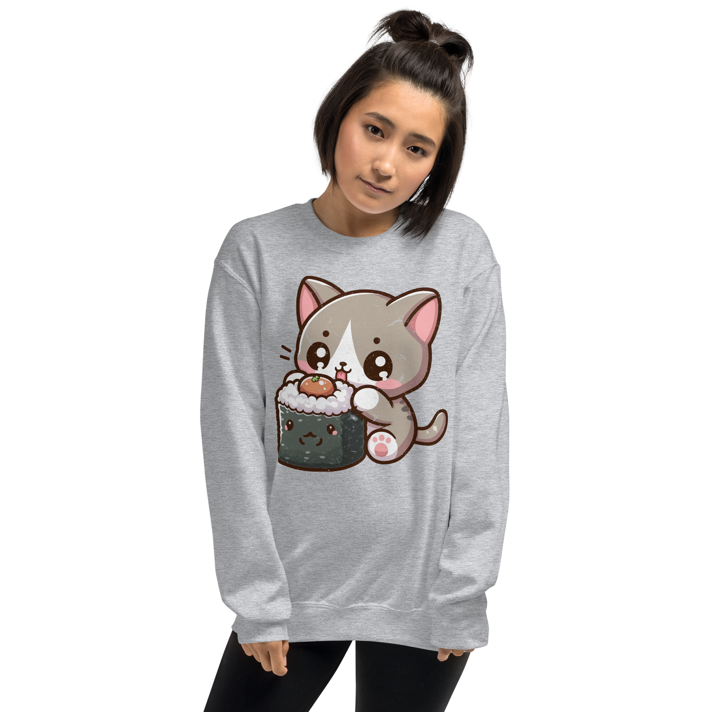 Grey Kitten - Eating Sushi - Preshrunk Sweatshirt
