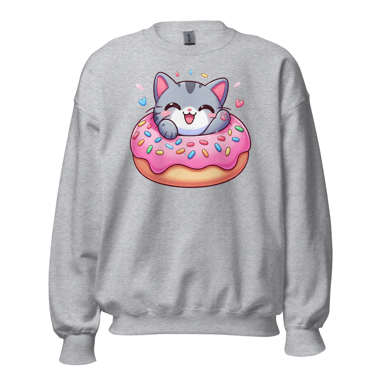 Grey Kitten - Laughing in a Donut - Preshrunk Sweatshirt