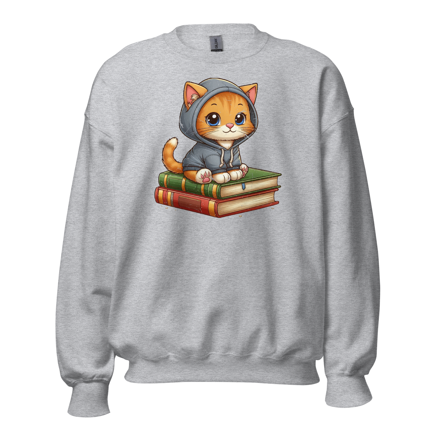 Orange Kitten - Sitting on Books - Preshrunk Sweatshirt