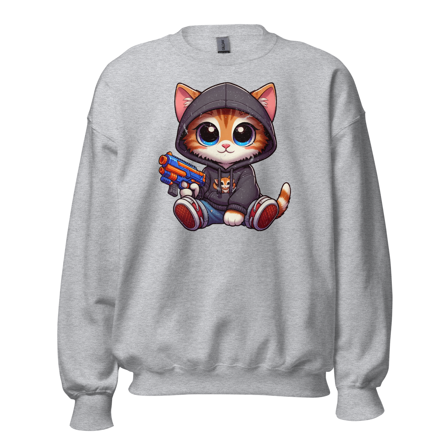 Orange Kitten with Foam Dart Blaster - Preshrunk Sweatshirt