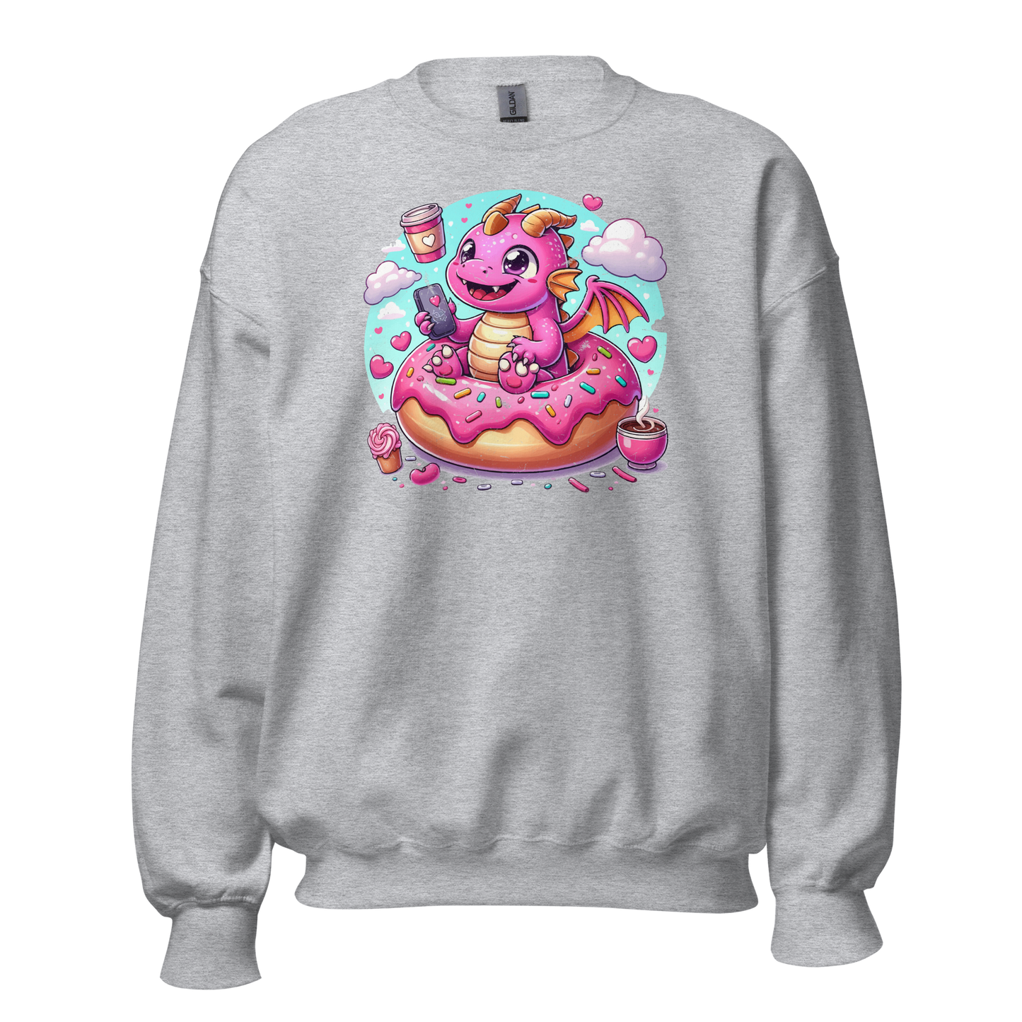 Pink Dragon - Loving Coffee and Donuts - Preshrunk Sweatshirt
