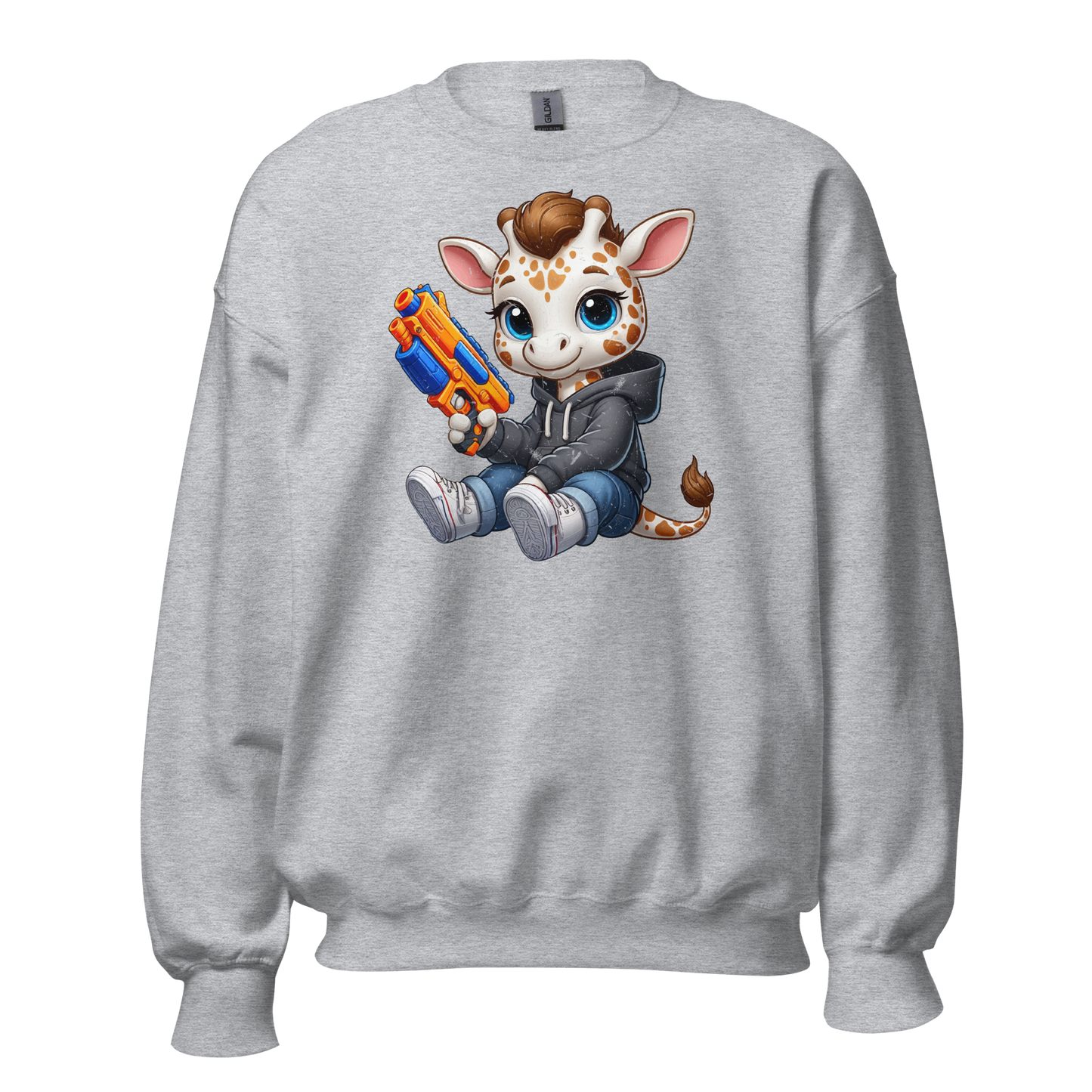 White Giraffe with Foam Dart Blaster - Preshrunk Sweatshirt