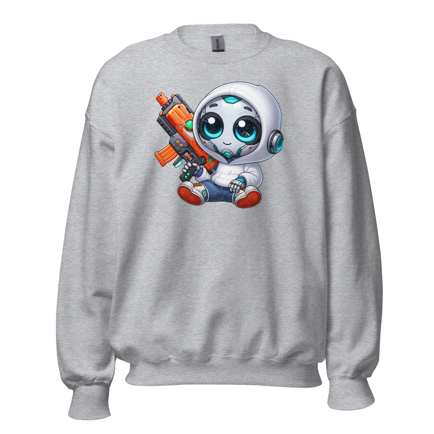 White Robot with Foam Dart Blaster - Preshrunk Sweatshirt