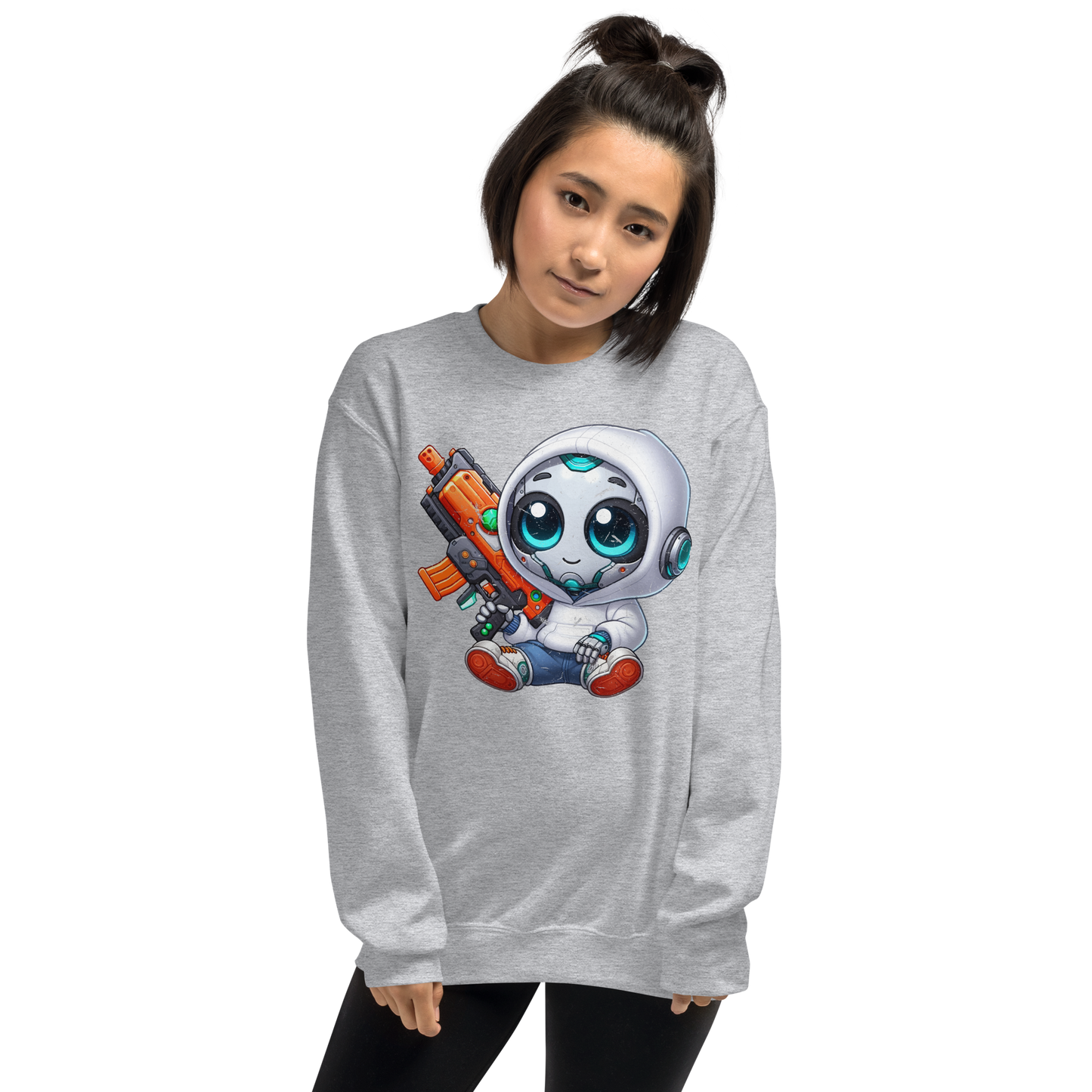 White Robot with Foam Dart Blaster - Preshrunk Sweatshirt