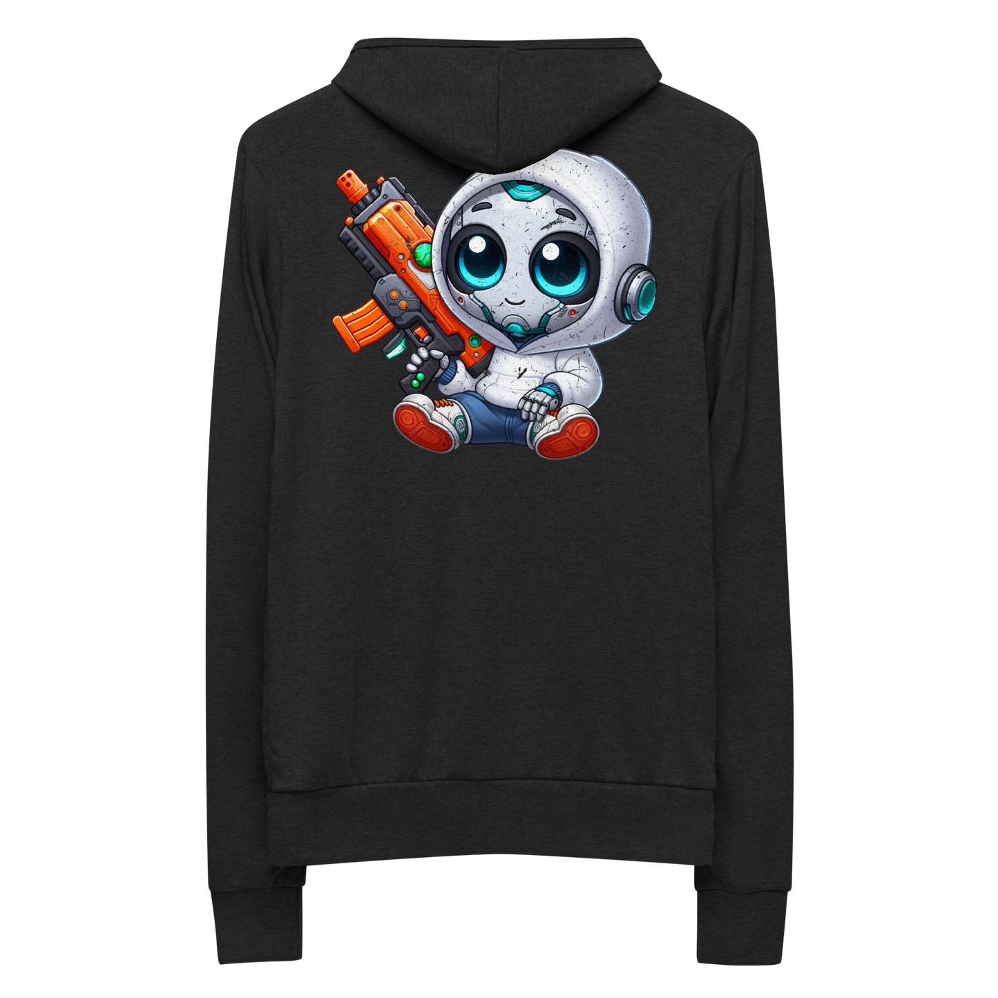 White Robot with Foam Dart Blaster - Lightweight Zip Hoodie