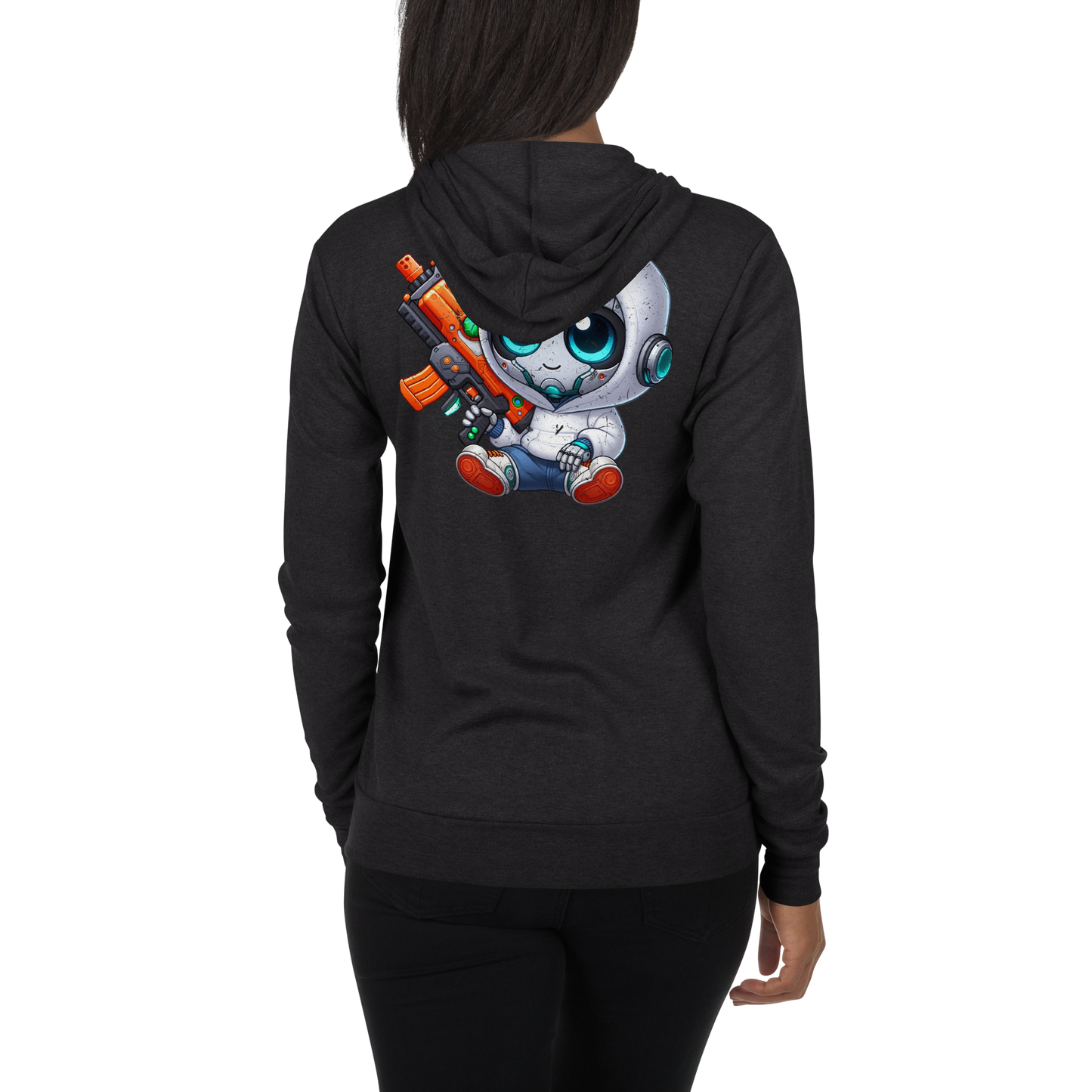 White Robot with Foam Dart Blaster - Lightweight Zip Hoodie