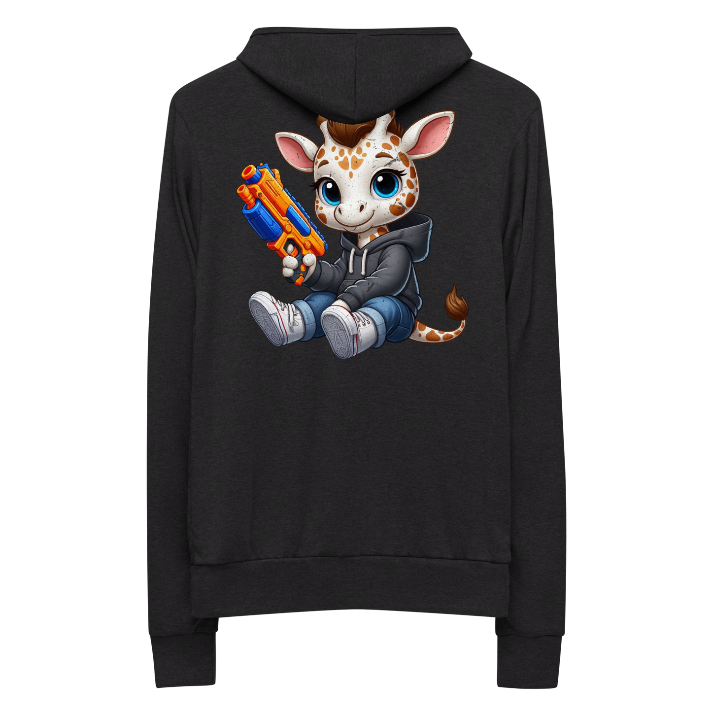 White Giraffe with Foam Dart Blaster - Lightweight Zip Hoodie