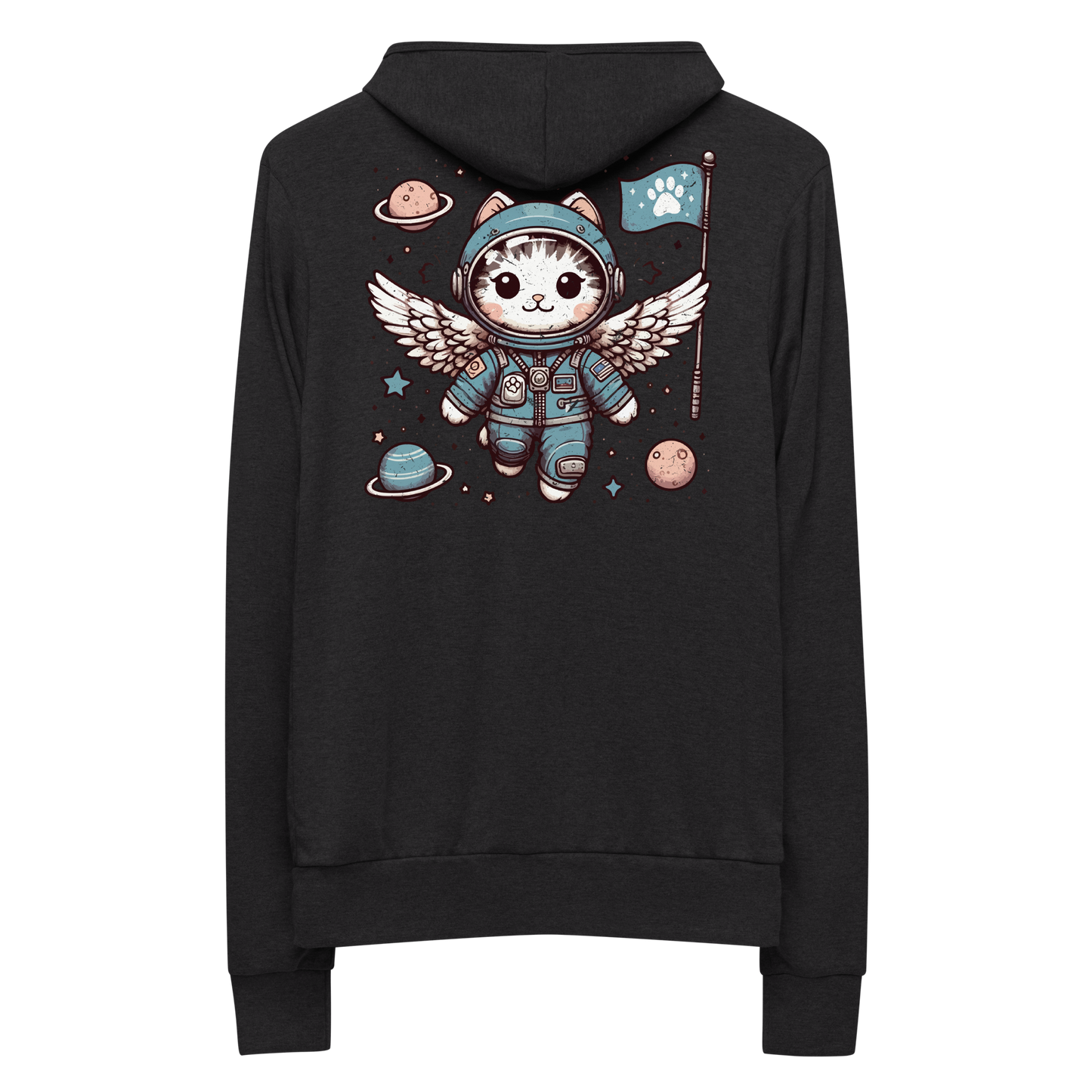 Space Kitten with Wings - Lightweight Zip Hoodie