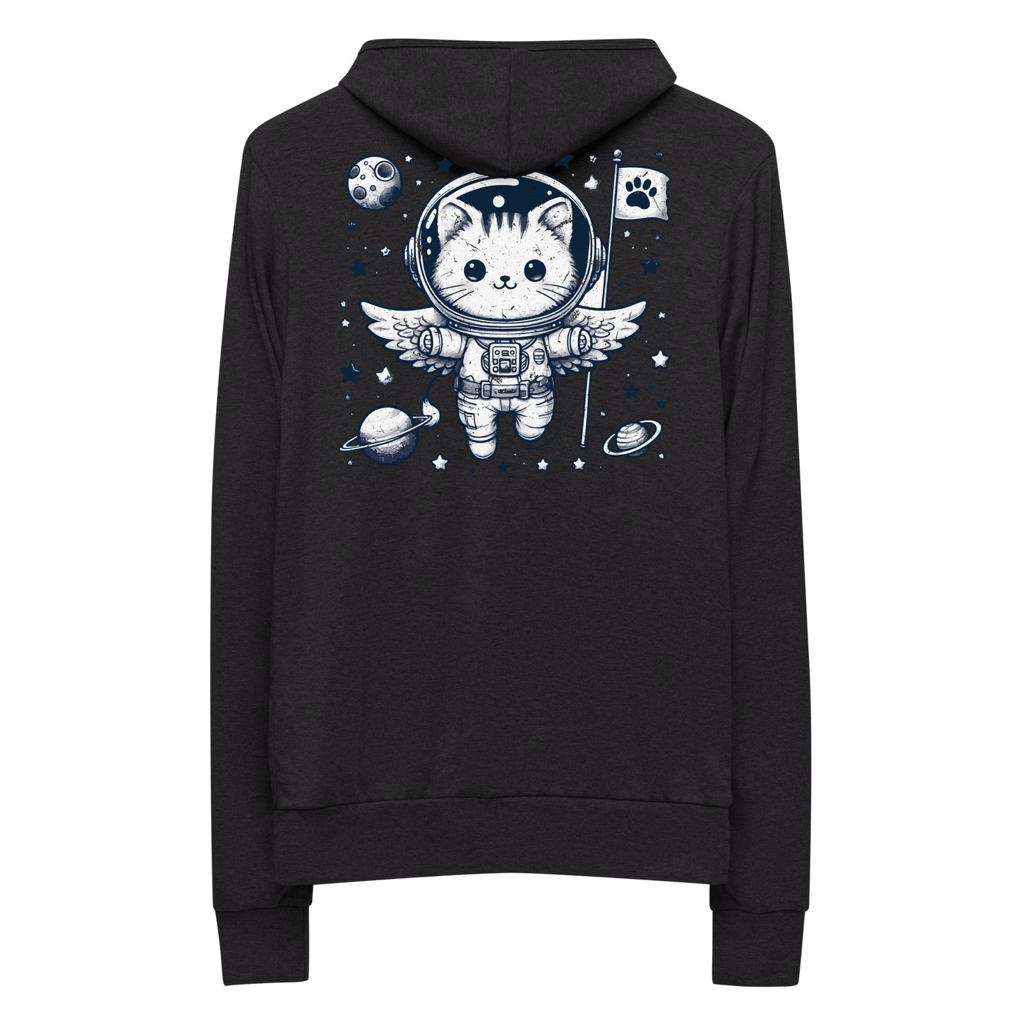 Space Kitten with Stars - Lightweight Zip Hoodie