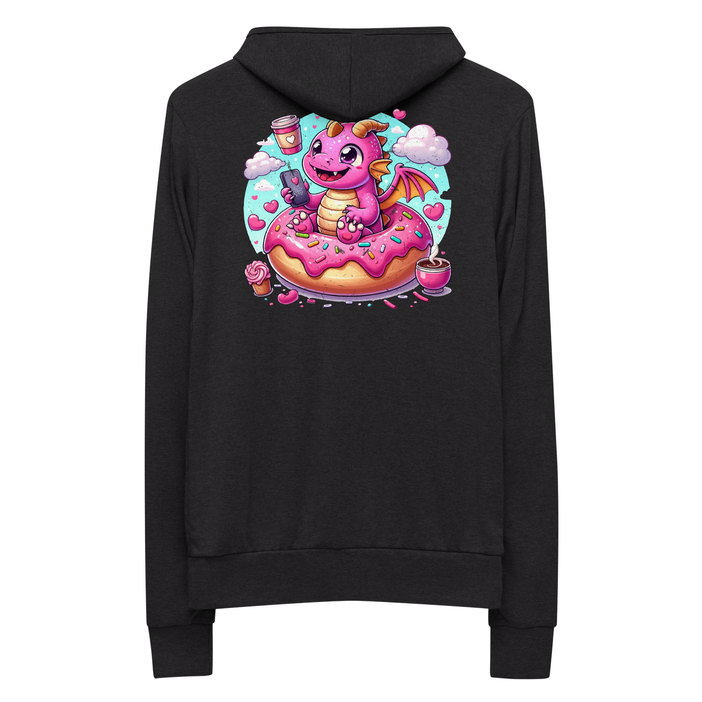 Pink Dragon - Loving Coffee and Donuts - Lightweight Zip Hoodie