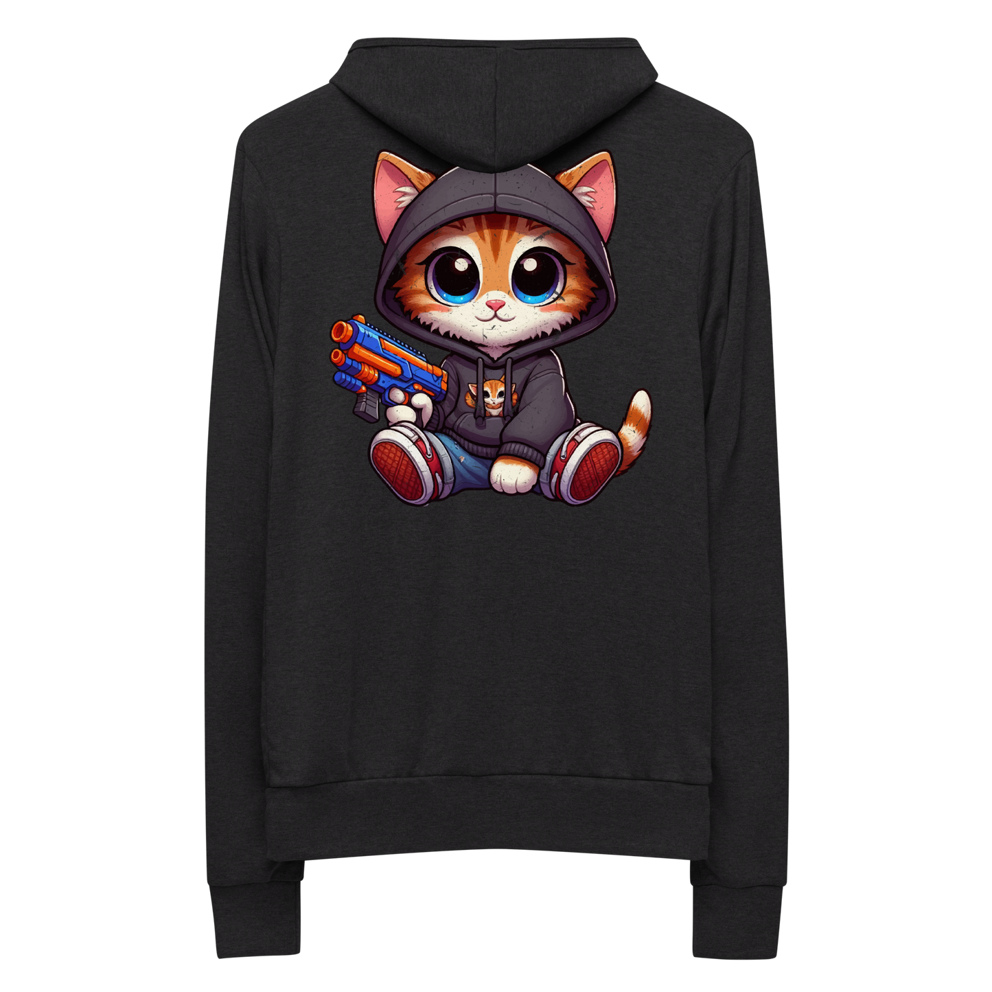 Orange Kitten with Foam Dart Blaster - Lightweight Zip Hoodie
