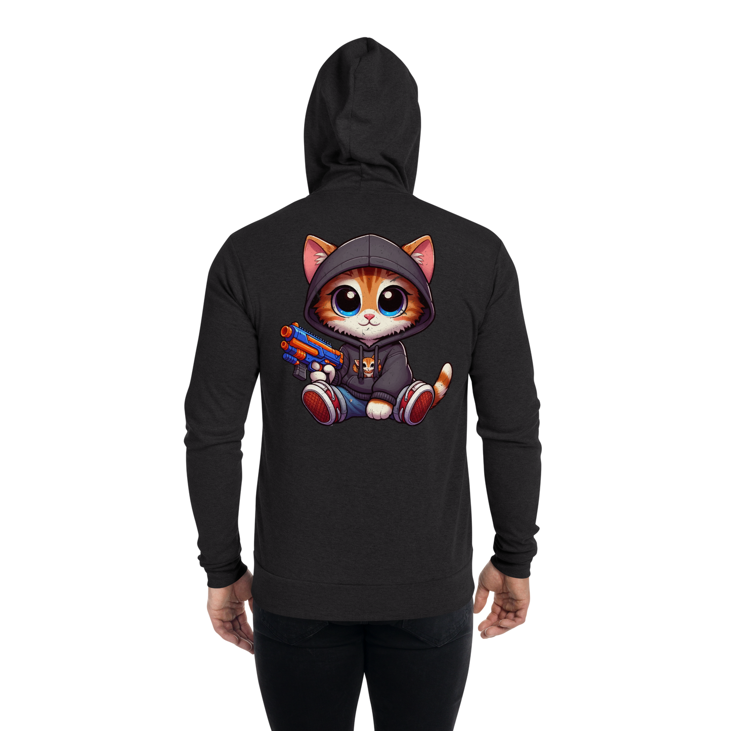 Orange Kitten with Foam Dart Blaster - Lightweight Zip Hoodie