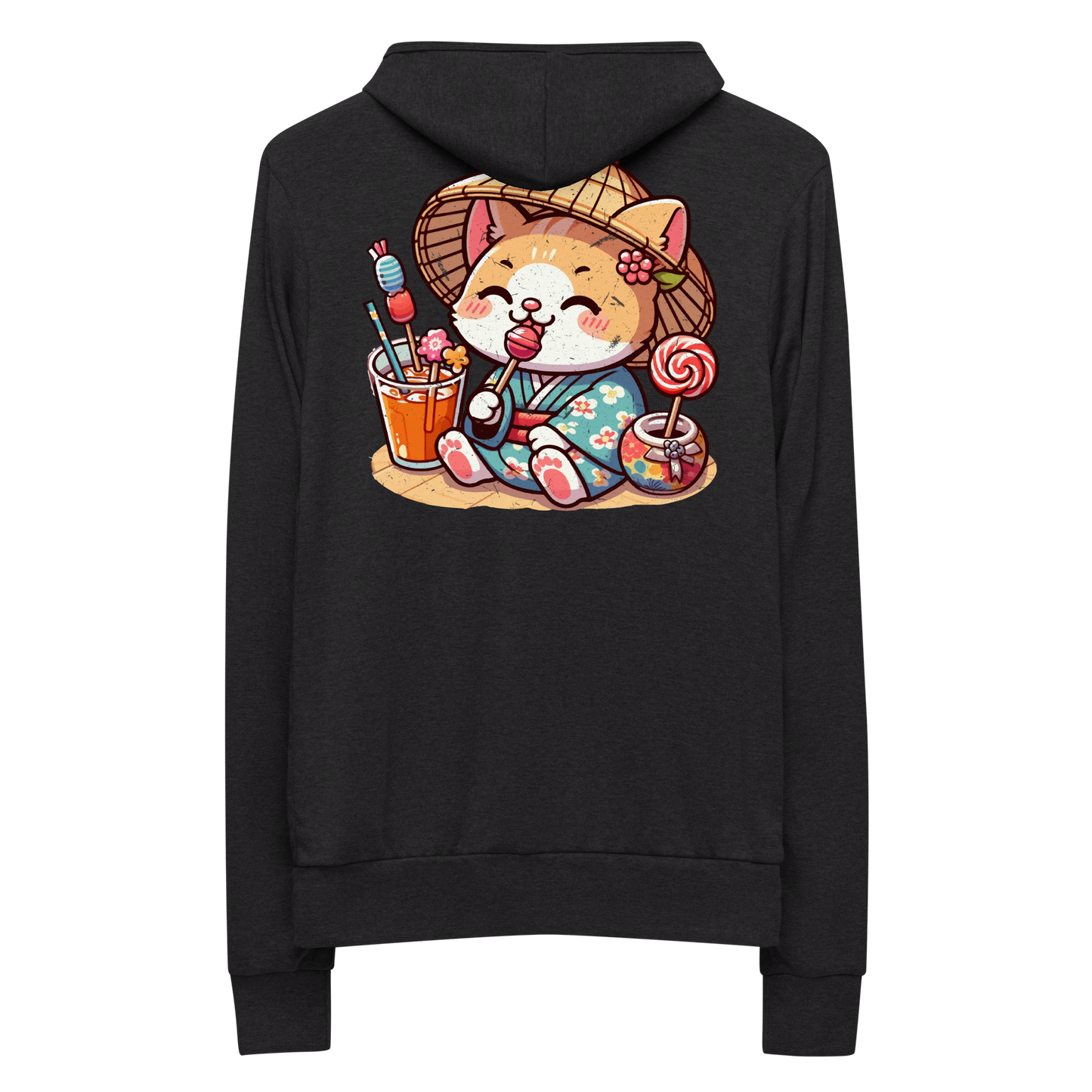 Orange Kitten in a Kimono - Lightweight Zip Hoodie