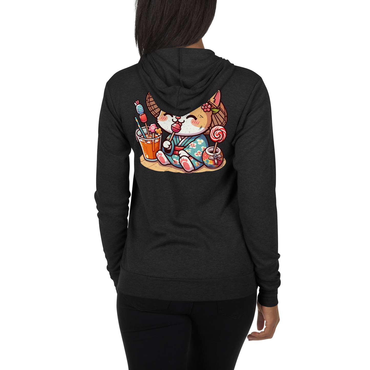 Orange Kitten in a Kimono - Lightweight Zip Hoodie