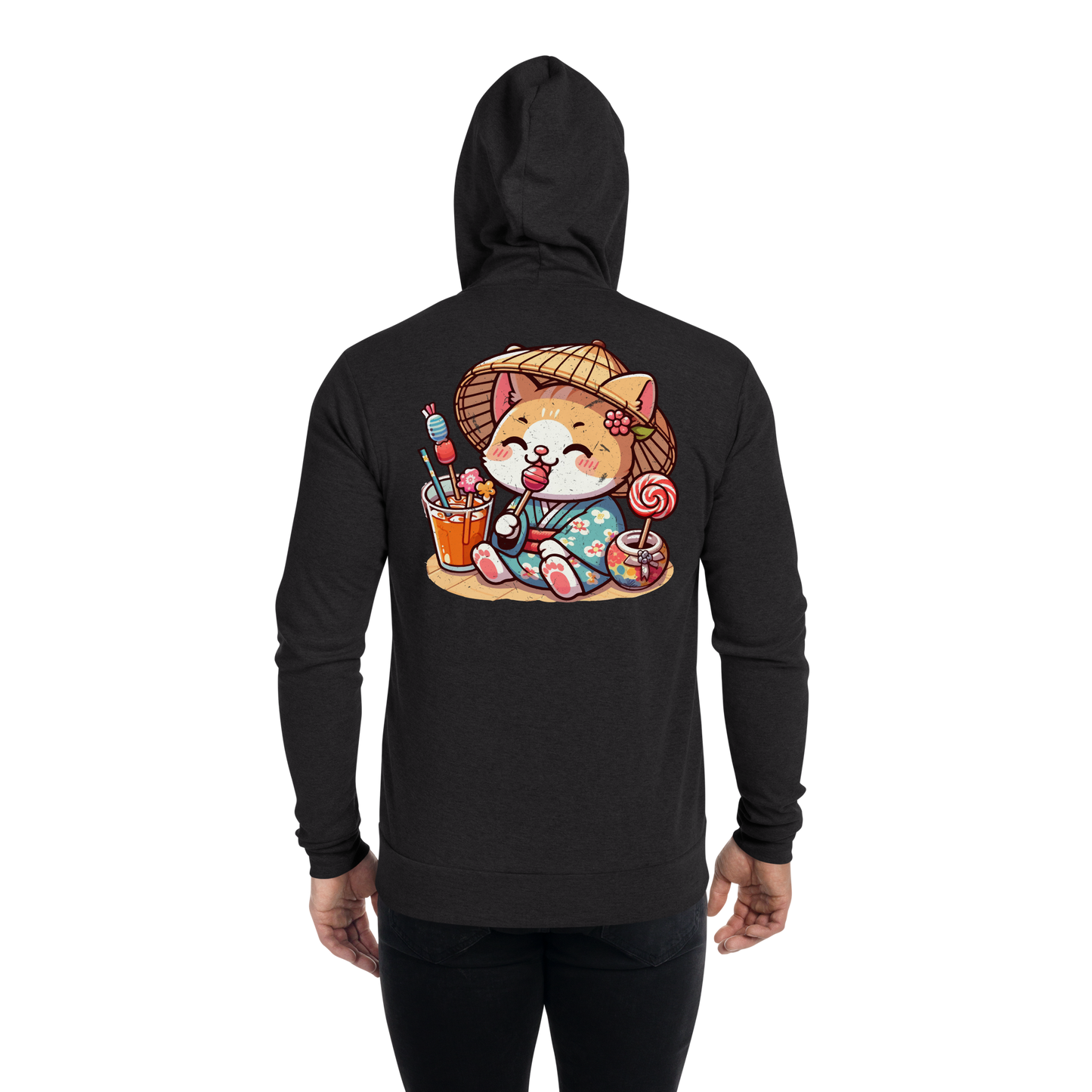Orange Kitten in a Kimono - Lightweight Zip Hoodie